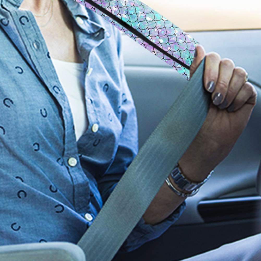 Premium Mermaid Design Car Seat Covers Full Set - Steering Wheel Cover, Armrest Cover, Seat Belt Covers & Floor Mats | Stylish Automotive Interior Accessories for Women | Perfect for Daily Commute, Road Trips & Gift Giving