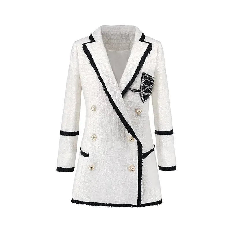 Women's White Tweed Blazer - Formal Business Jacket with Plain Solid Design | Perfect for Office Wear, Professional Meetings & Smart Casual Outfits