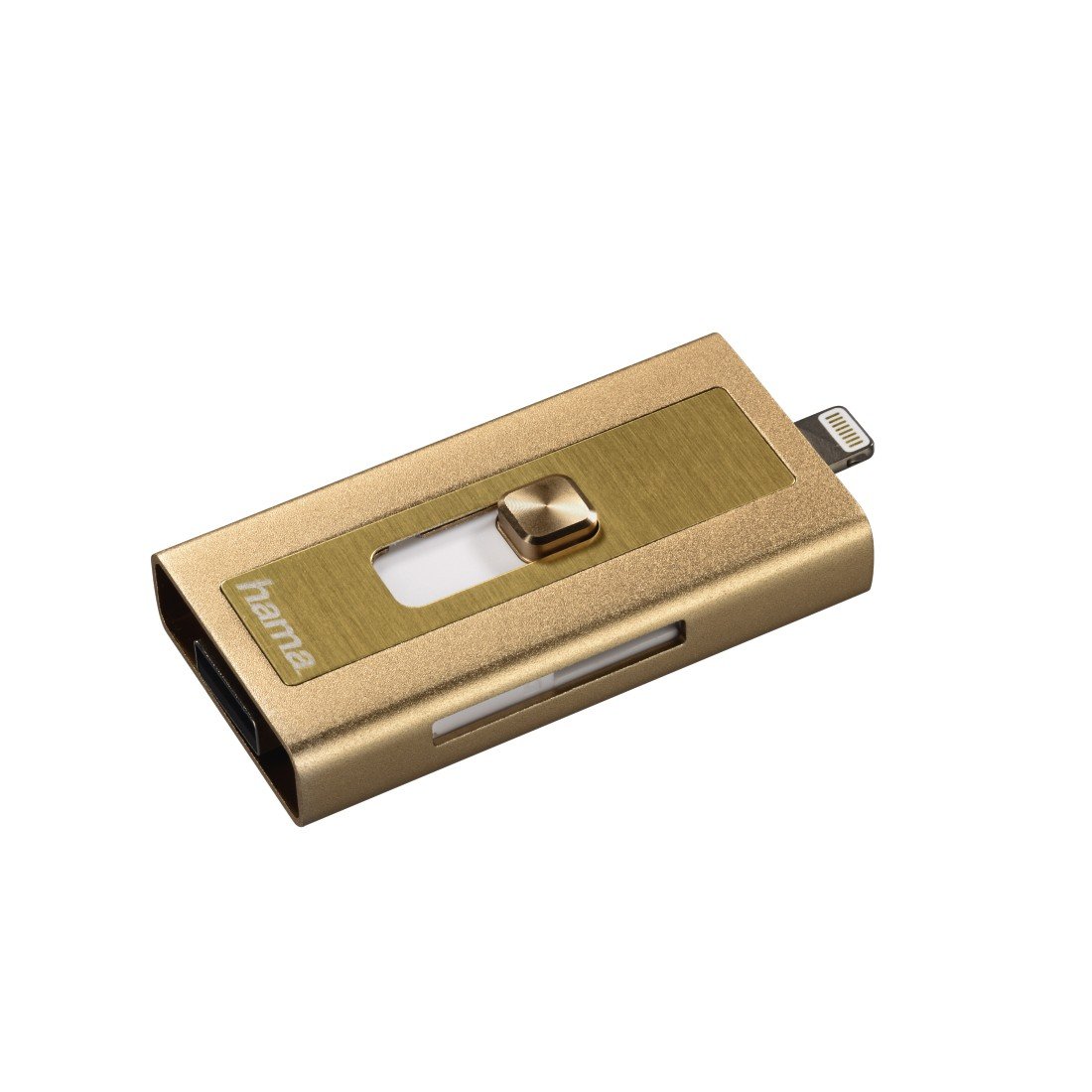 Hama 00124154 Gold MicroSD Card Reader with USB & Lightning Connector - Compatible with iPhone, iPad, iPod, PC & Mac | Portable Memory Card Adapter for Photos, Videos & Data Transfer