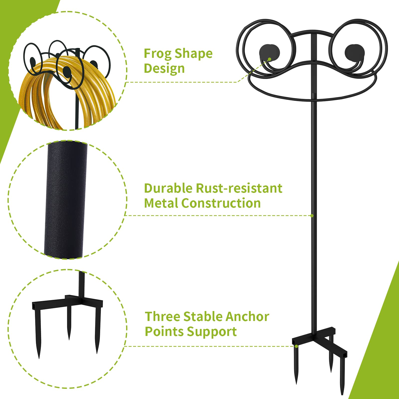 EYMPEU Metal Garden Hose Holder with Frog Design - Free Standing Outdoor Water Hose Stand for Garden Storage | Perfect for Yard, Patio, and Lawn Organization