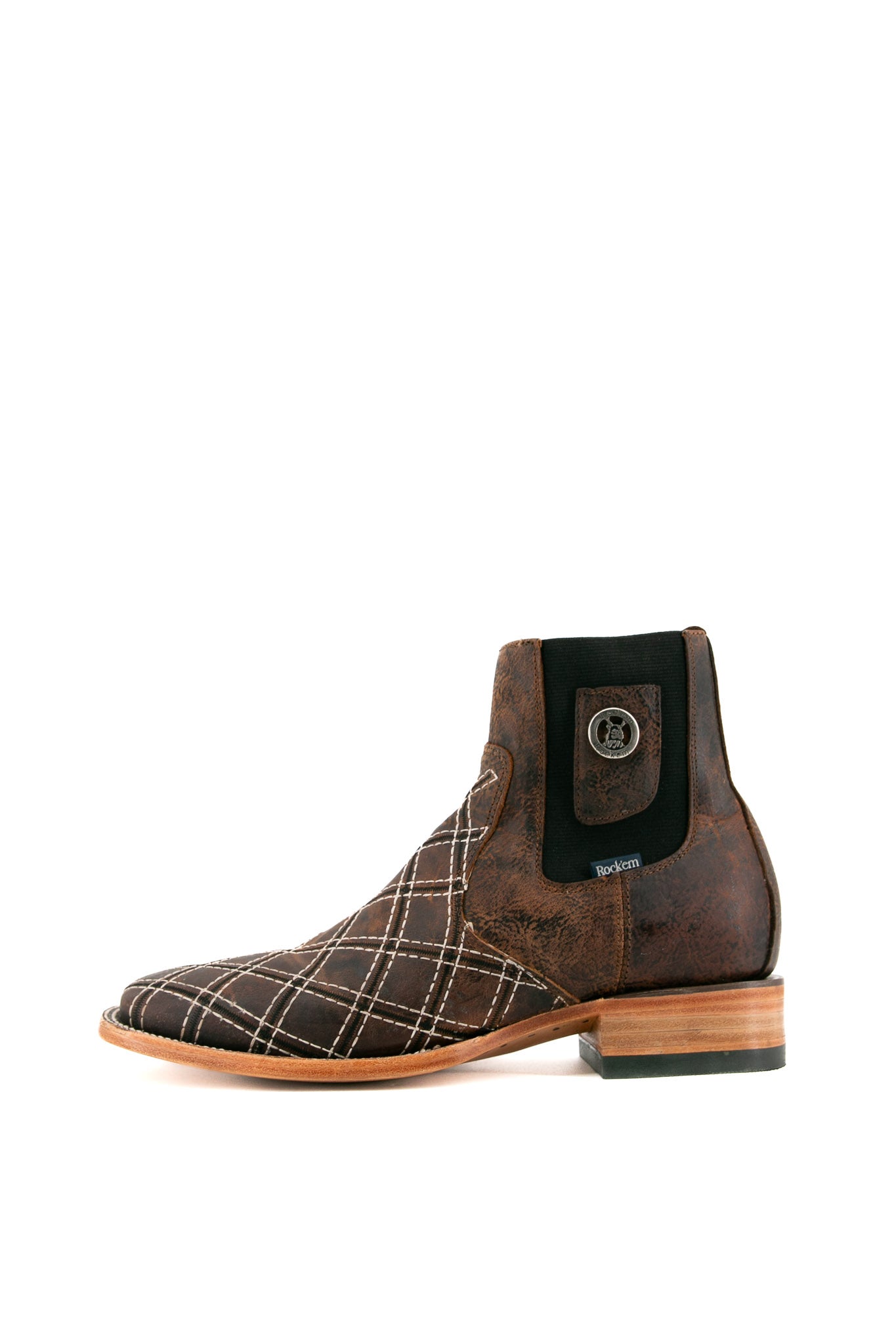 Men's Patchwork Square Toe Ankle Boots - Fashionable Cowboy Western Boots for Men - Perfect for Casual Wear, Country Music Festivals & Outdoor Adventures