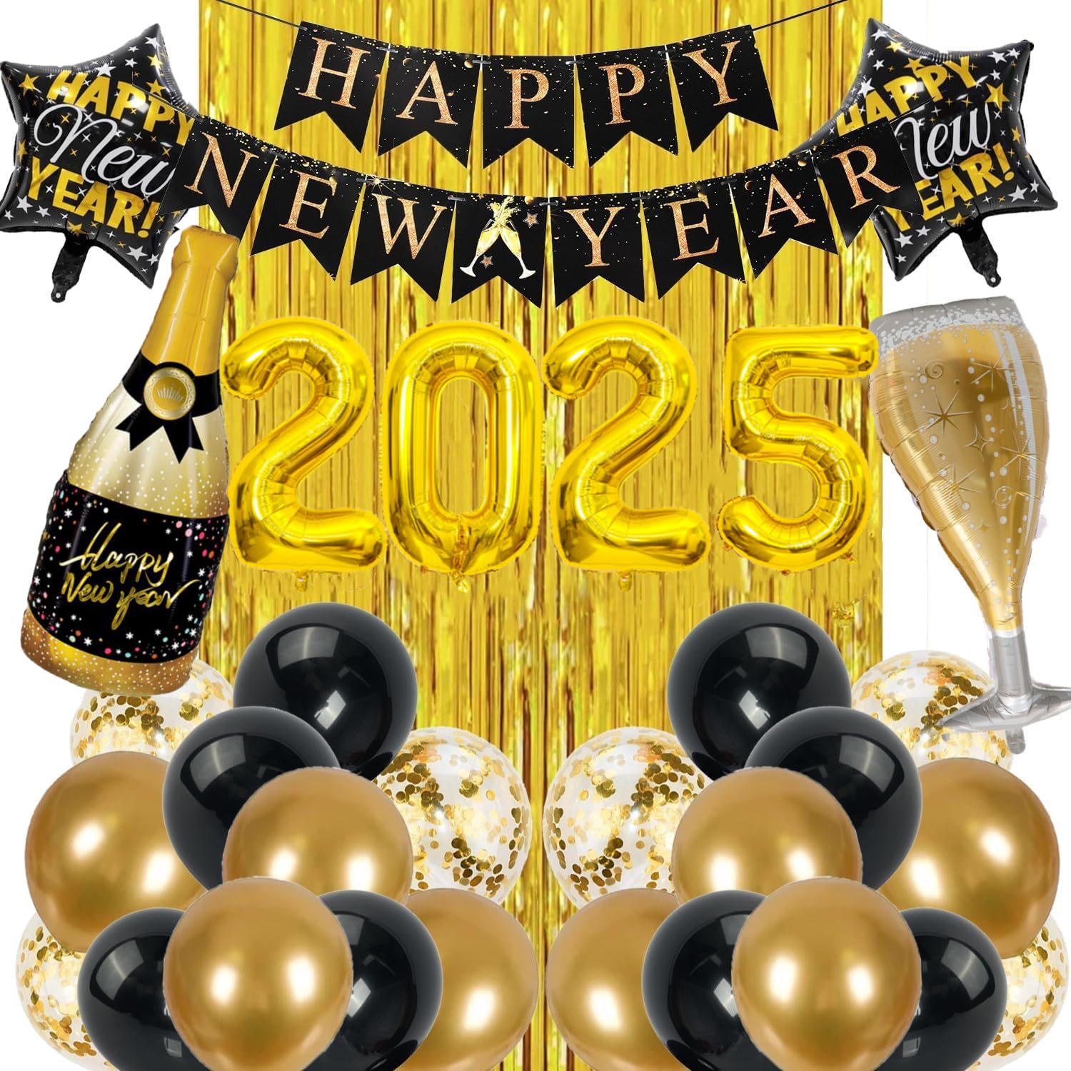 2025 New Year Balloons Kit - Happy New Year Party Decorations with Foil Balloon Banner, Tassel & Latex Balloons - Perfect for NYE Party Backdrop, Home Decor & Holiday Gift (Balloon Tinsel Set)