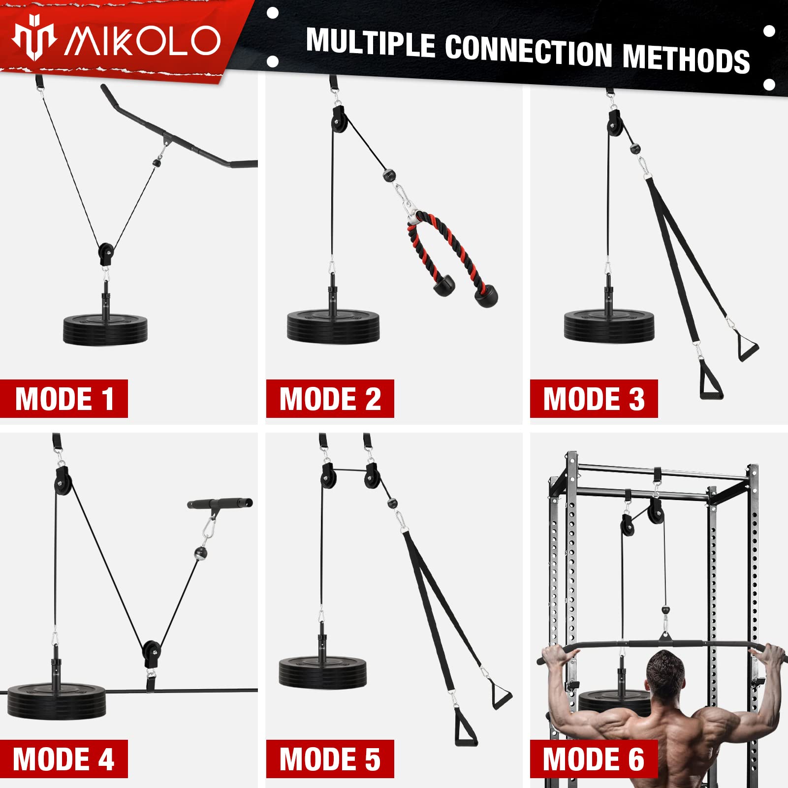 Mikolo Wall Mounted Squat Rack - Foldable Power Cage with Lat Pulldown & Cable Crossover System, Adjustable Pulley Home Gym Equipment for Strength Training & Weightlifting | Perfect for Small Spaces & Home Workouts
