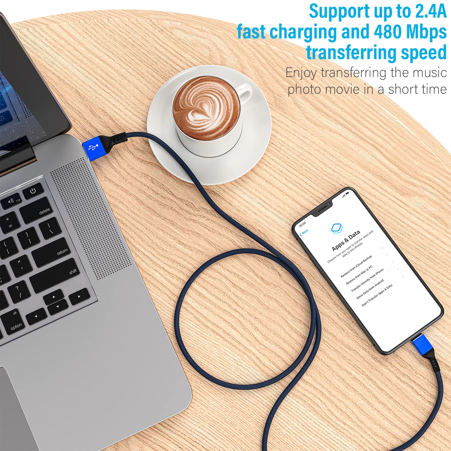 Ironten 50 Pack 6FT MFi Certified Lightning Cable - Fast Charging & High Speed Data Sync USB Cable for iPhone 14/13/12/11 Pro Max/Plus/XS MAX/XR/XS/X/8/7 Plus (Blue) - Perfect for Home, Office & Travel Charging Needs