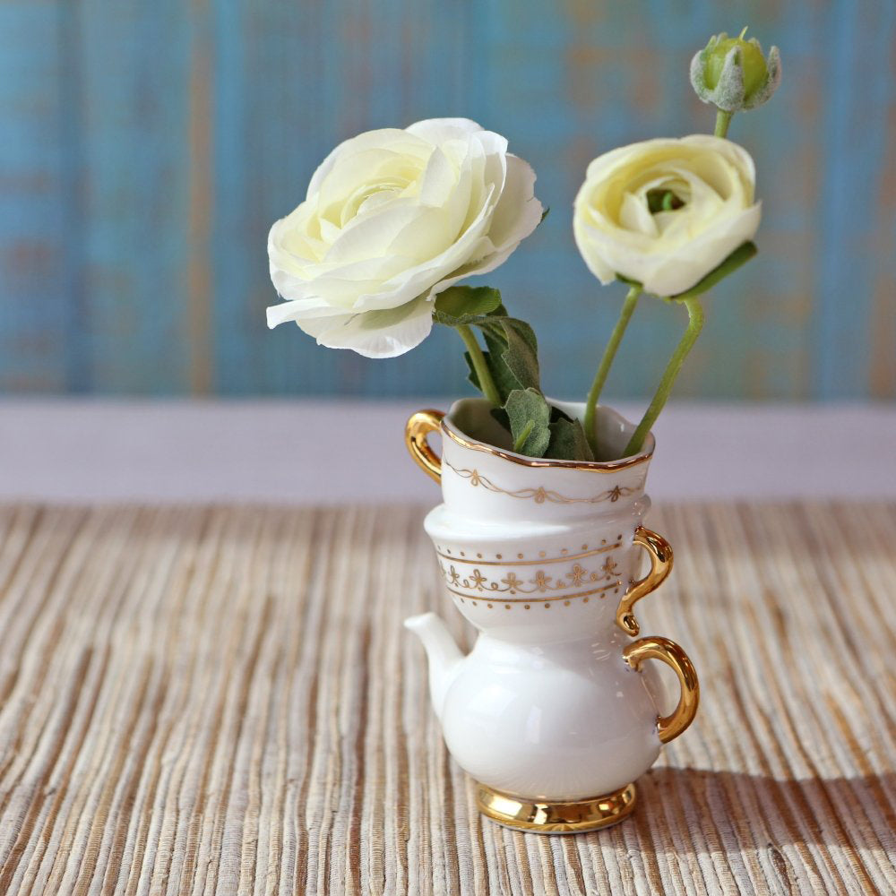 Whimsical Ceramic Bud Vase Set of 2 - Small Floral Vases for Tea Time Decor, Table Centerpiece & Wedding Favors - Perfect for Home, Office & Gift Giving