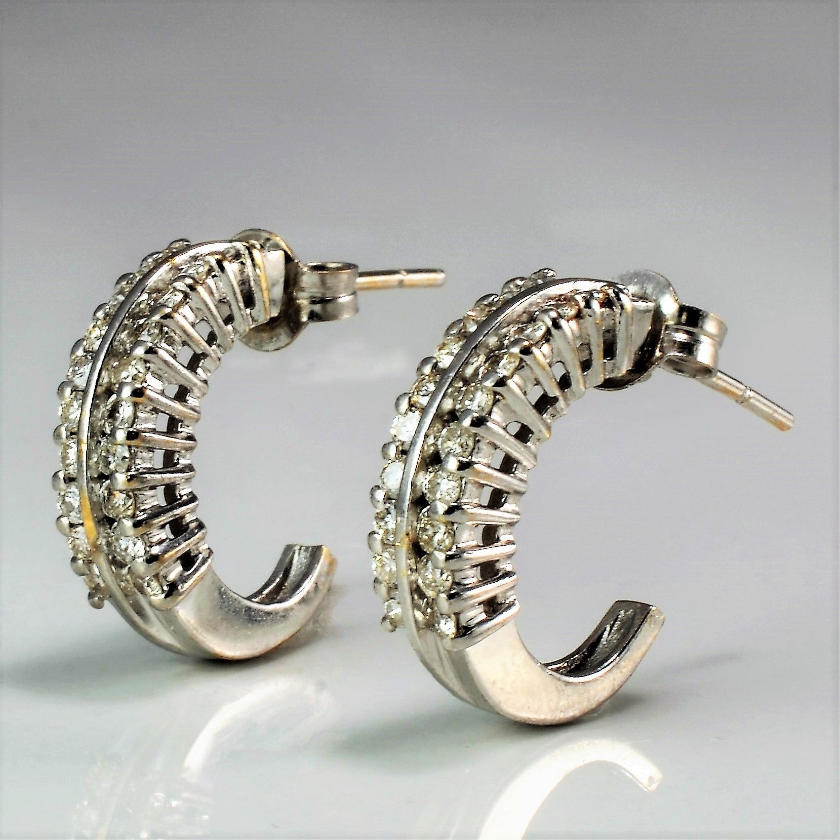 14K Gold Double Row Diamond Half Hoop Earrings | 0.40 CTW Diamond Stud Earrings for Women | Perfect for Weddings, Parties & Everyday Elegance