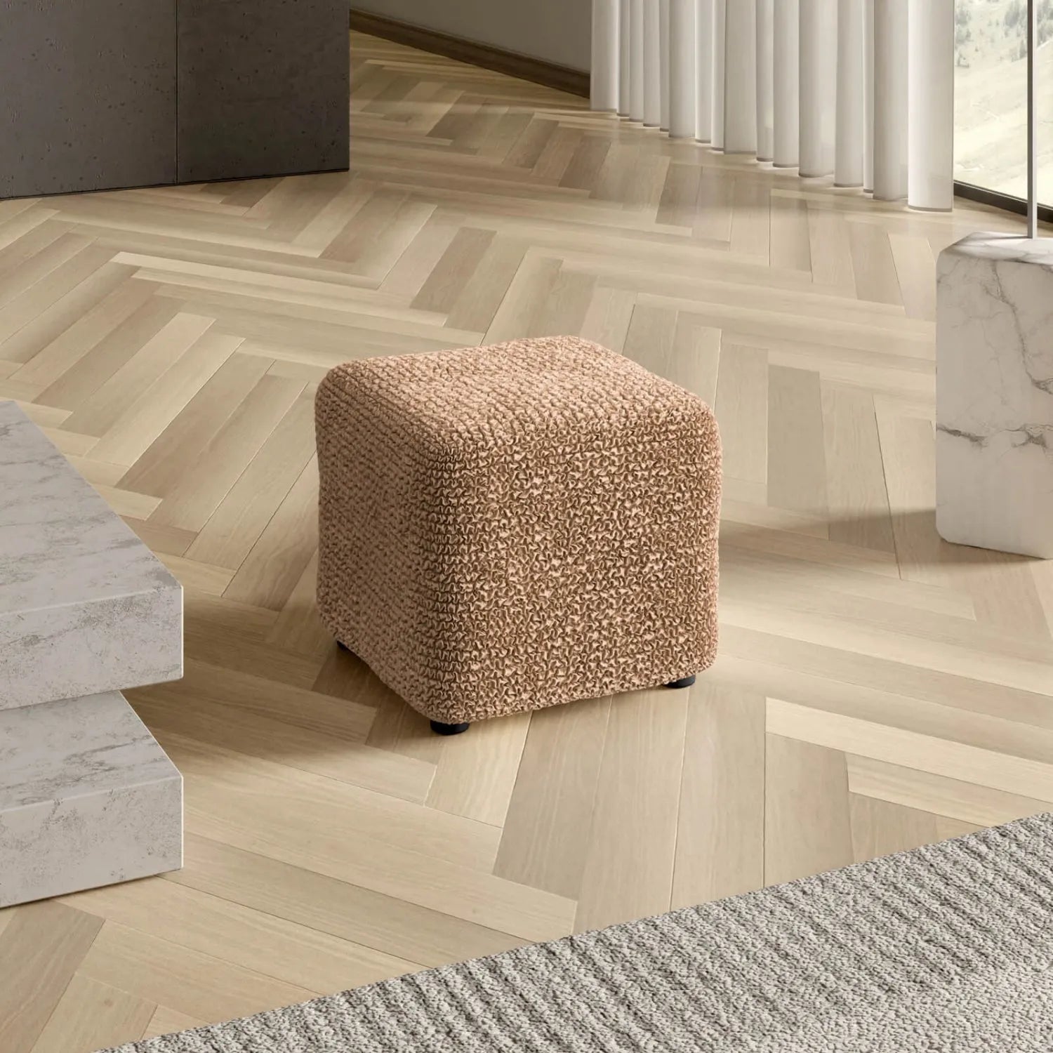 Small Ottoman Slipcover - Microfiber Collection - Perfect for Living Room, Bedroom, and Home Decor