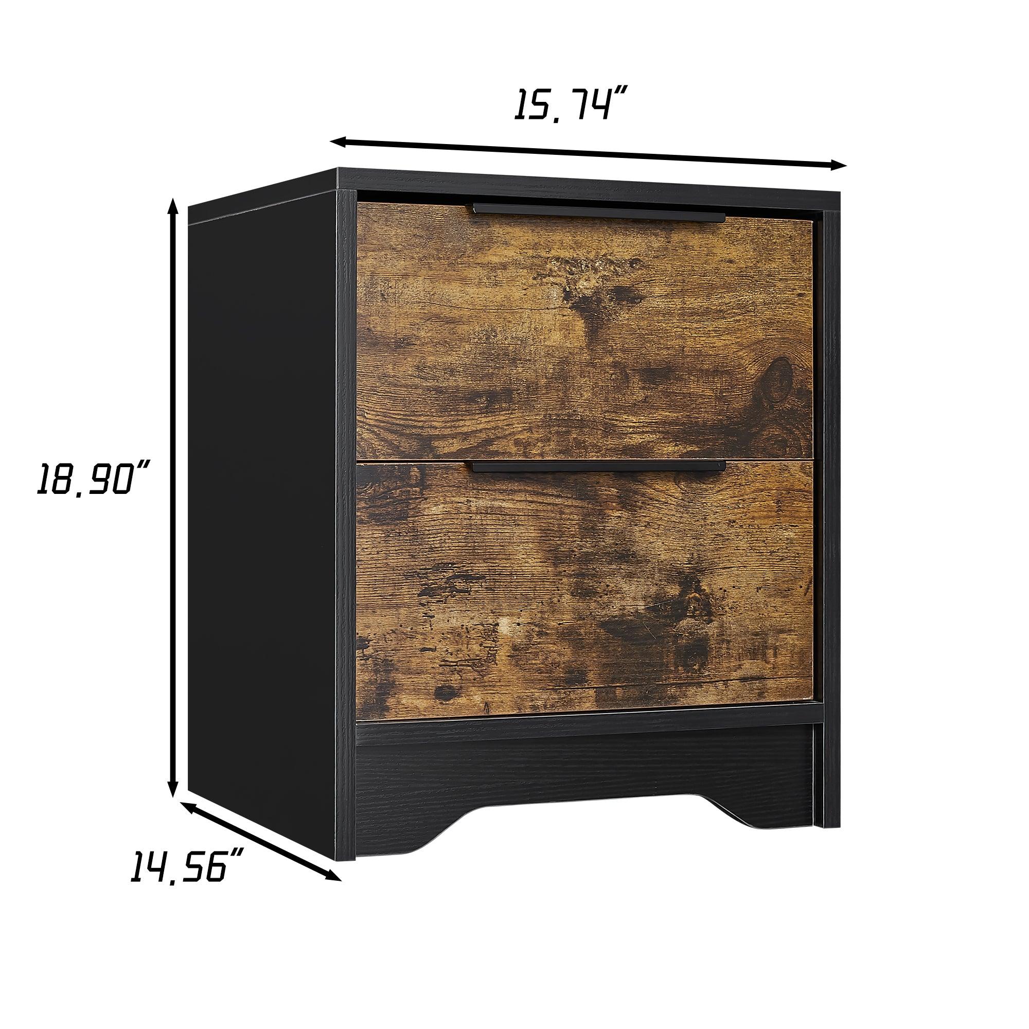 Modern Black Wooden Nightstand with 2 Drawers - Bedside Table for Bedroom, Living Room, Guest Room - Perfect for Storage & Home Decor