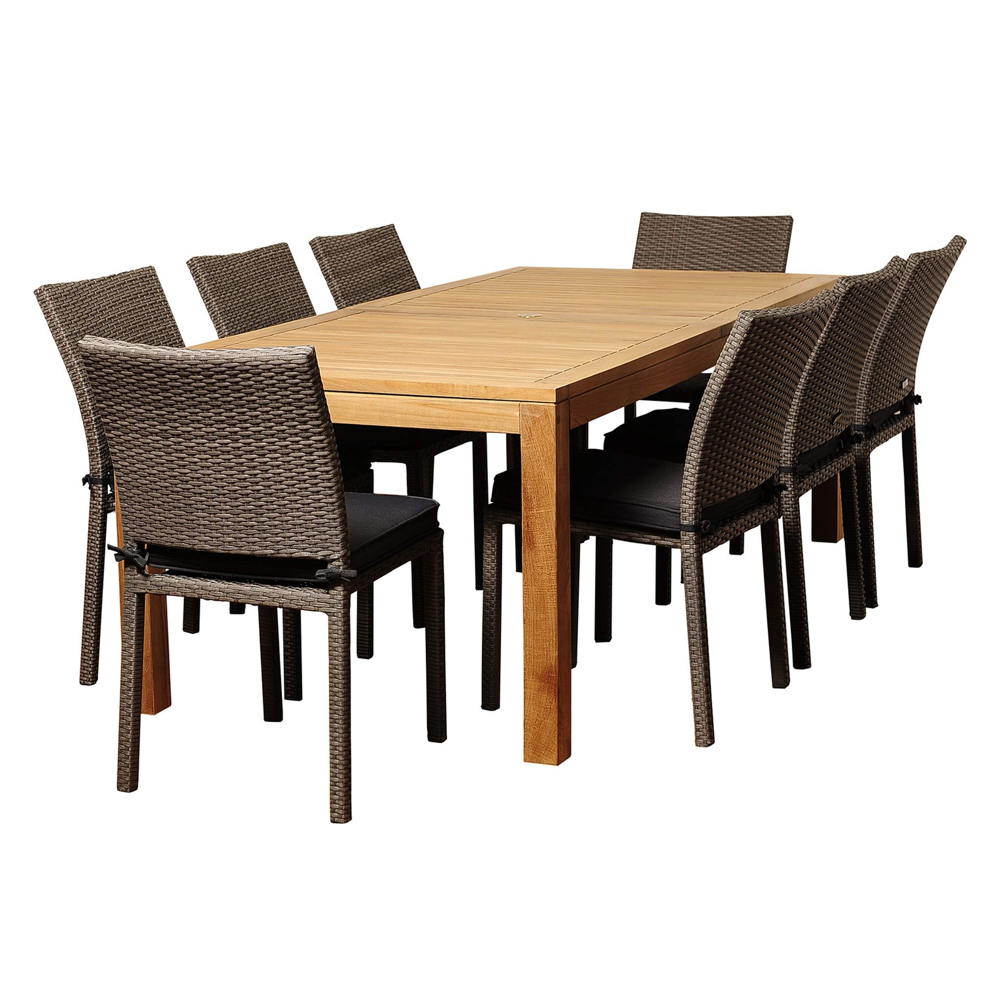9-Piece Brown Damian Teak Rectangular Outdoor Patio Dining Set with Gray Cushions - 87