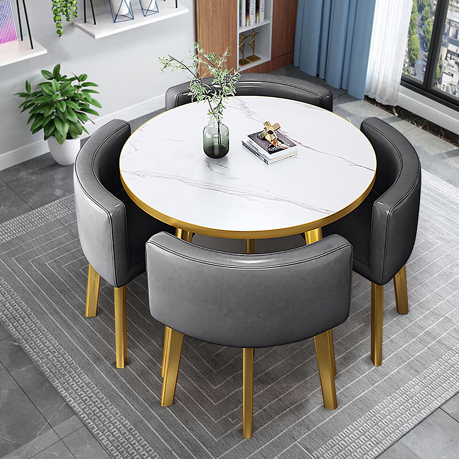 80cm Round Office Reception Table & 4-Piece Chair Set - Small Coffee Table for Conference Room, Business Negotiation Furniture - Perfect for Corporate Meetings, Lobby Seating & Professional Workspaces