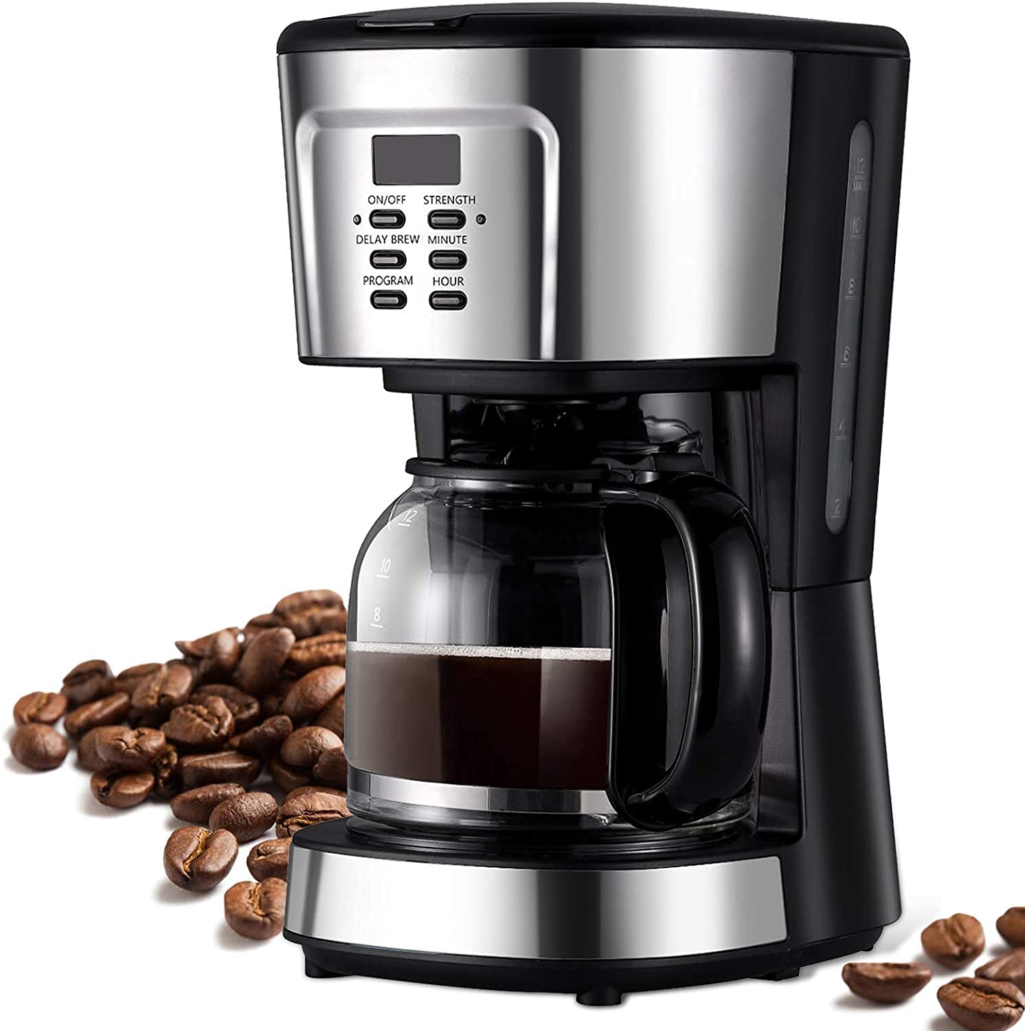 12-Cup Drip Coffee Maker with Reusable Filter - Large Electric Coffee Pot Machine for Home & Office - Black, One Size - Perfect for Family Gatherings & Daily Brewing