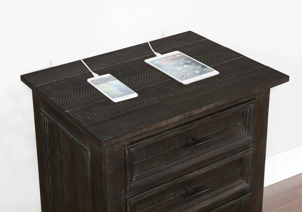 Coaster Home Furnishings Atascadero 3-Drawer Wood Nightstand with USB Charging - Transitional Bedside Table for Bedroom Storage | Weathered Carbon Finish | Perfect for Small Spaces & Device Charging