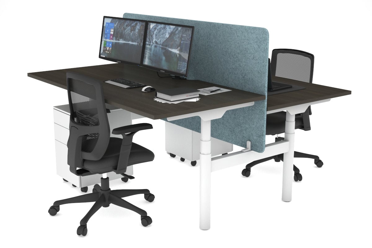 Flexi Premium Height Adjustable 2-Person H Bench Workstation - White Frame (1600L x 800W) with Cable Management | Ergonomic Office Desk for Home & Workspace