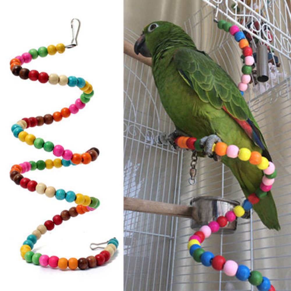APMIX 100CM/150CM/200CM Rainbow Beaded Wooden Bird Ladder - Colorful Parrot Toys, Hamster Climbing Ladder, Parakeet Swing & Exercise Toy for Small Pets - Perfect for Bird Cages, Hamster Habitats & Small Animal Play Areas