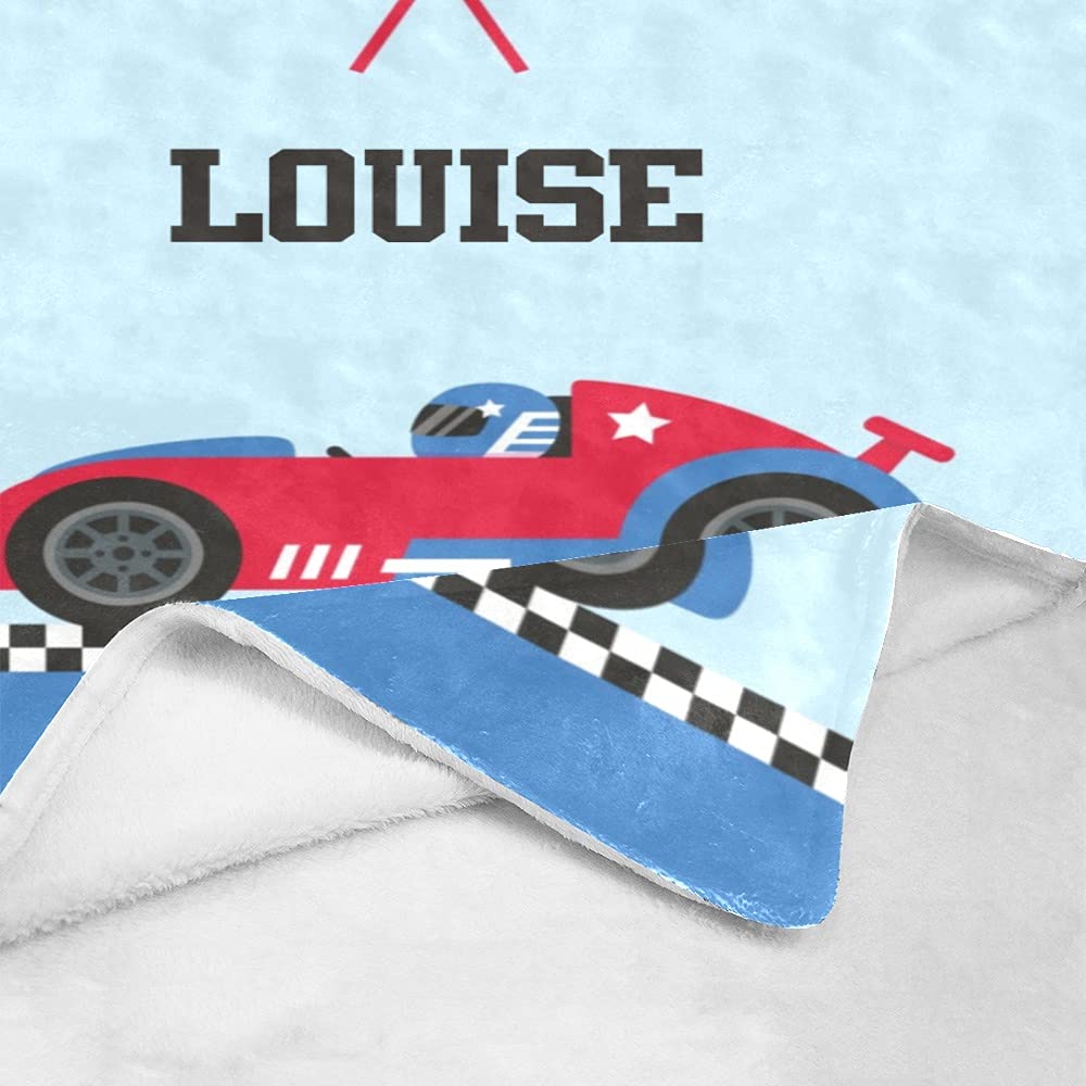 Custom Personalized Blue Racing Car Baby Blanket with Name for Boys & Girls - 30x40 Inch Soft Swaddle Receiving Blanket for Newborn Nursery Gifts | Perfect for Baby Showers, Christenings & First Birthday Presents