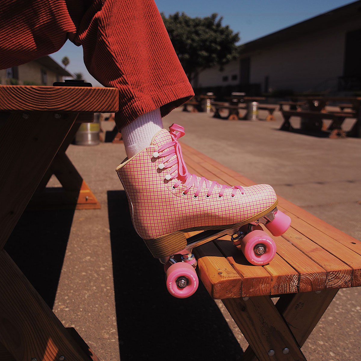 Impala Pink Tartan Roller Skates for Women - Retro Quad Skates with Light-Up Wheels - Perfect for Outdoor Skating, Roller Rinks, and Themed Parties