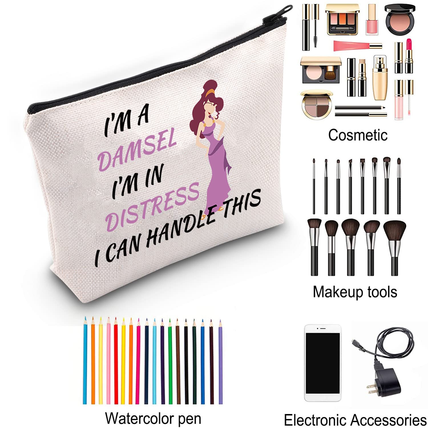 ZJXHPO Muses Characters Themed Cosmetic Bag - Megara Design Makeup Pouch with Zipper - Perfect Gift for Disney Fans & Beauty Essentials Storage - Great for Travel, Cosplay, and Daily Makeup Organization