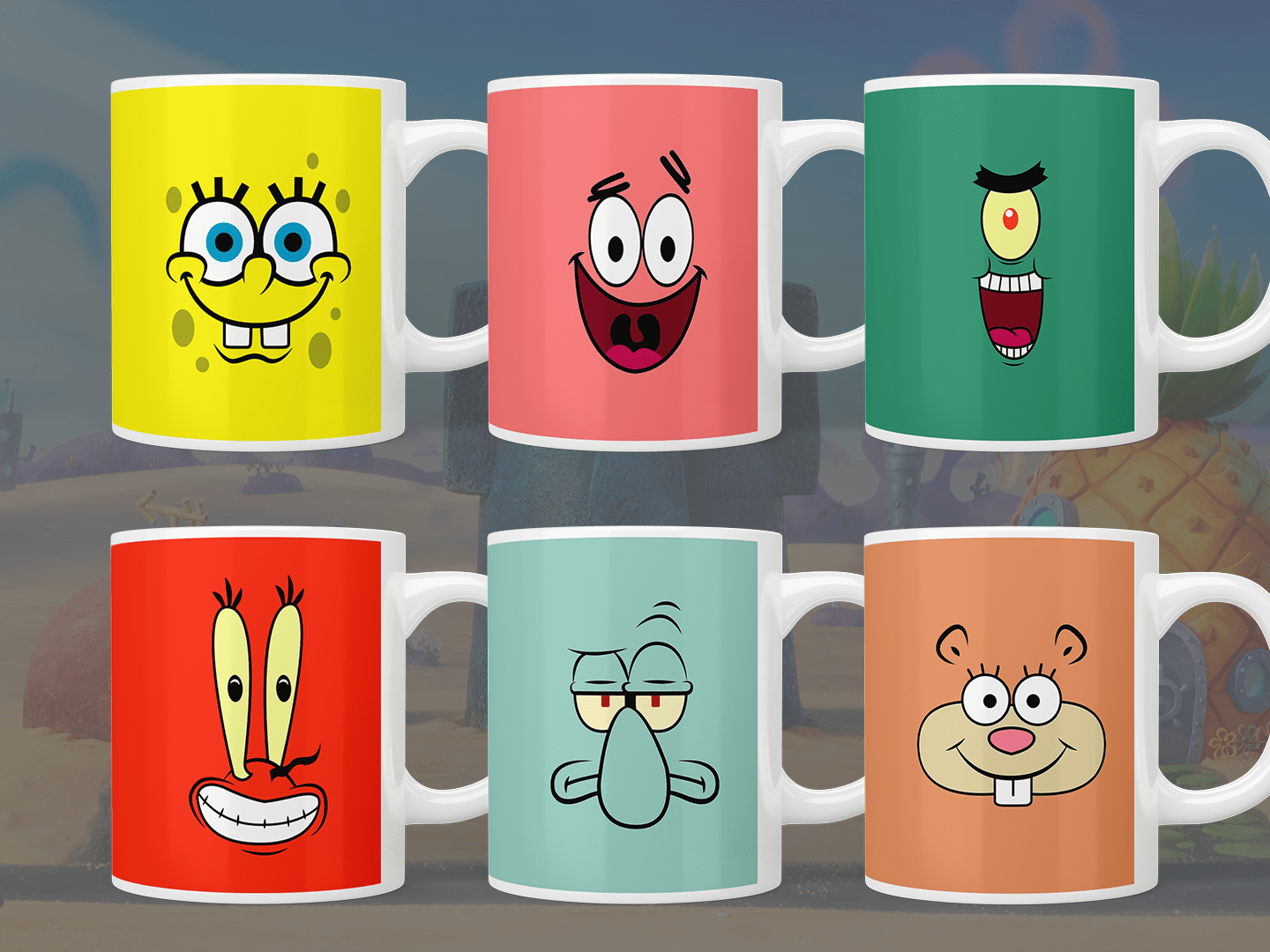 SpongeBob SquarePants Coffee Mugs Set of 6 - Cartoon Character Ceramic Cups for Hot & Cold Drinks - Perfect for Home, Office, or Gift Giving