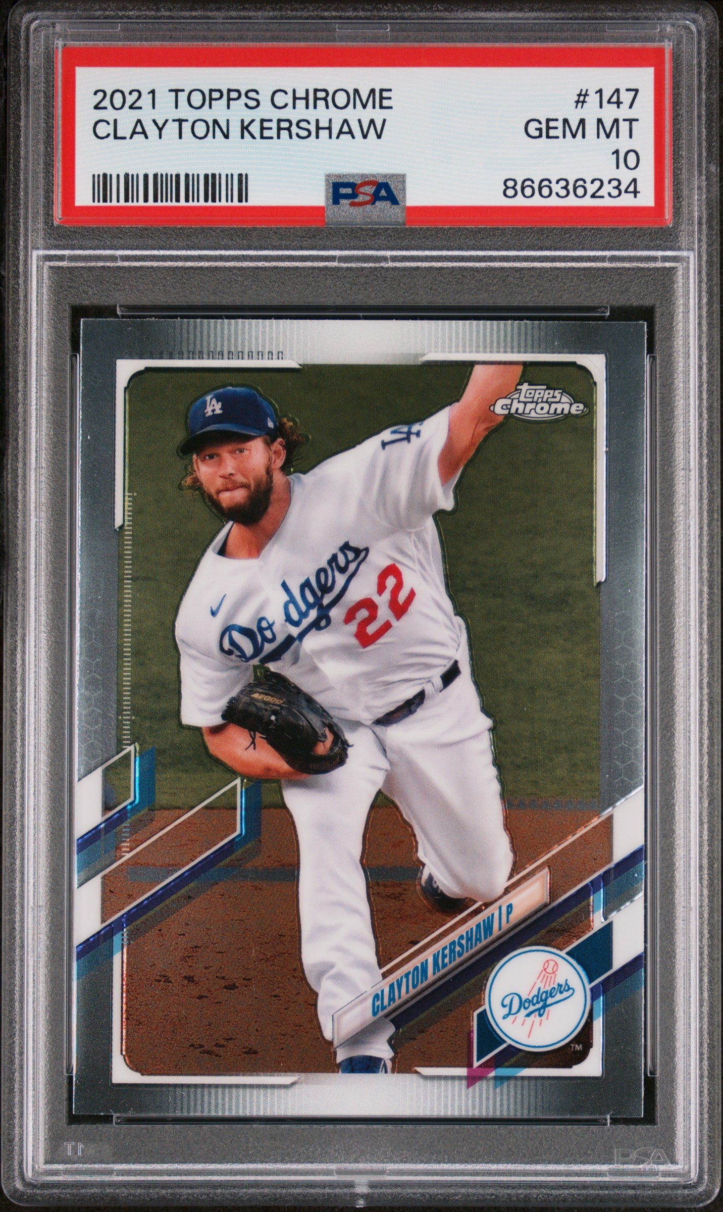 2021 Topps Chrome Clayton Kershaw #147 PSA 10 Gem Mint Baseball Card - Perfect for Collectors and Sports Memorabilia Displays