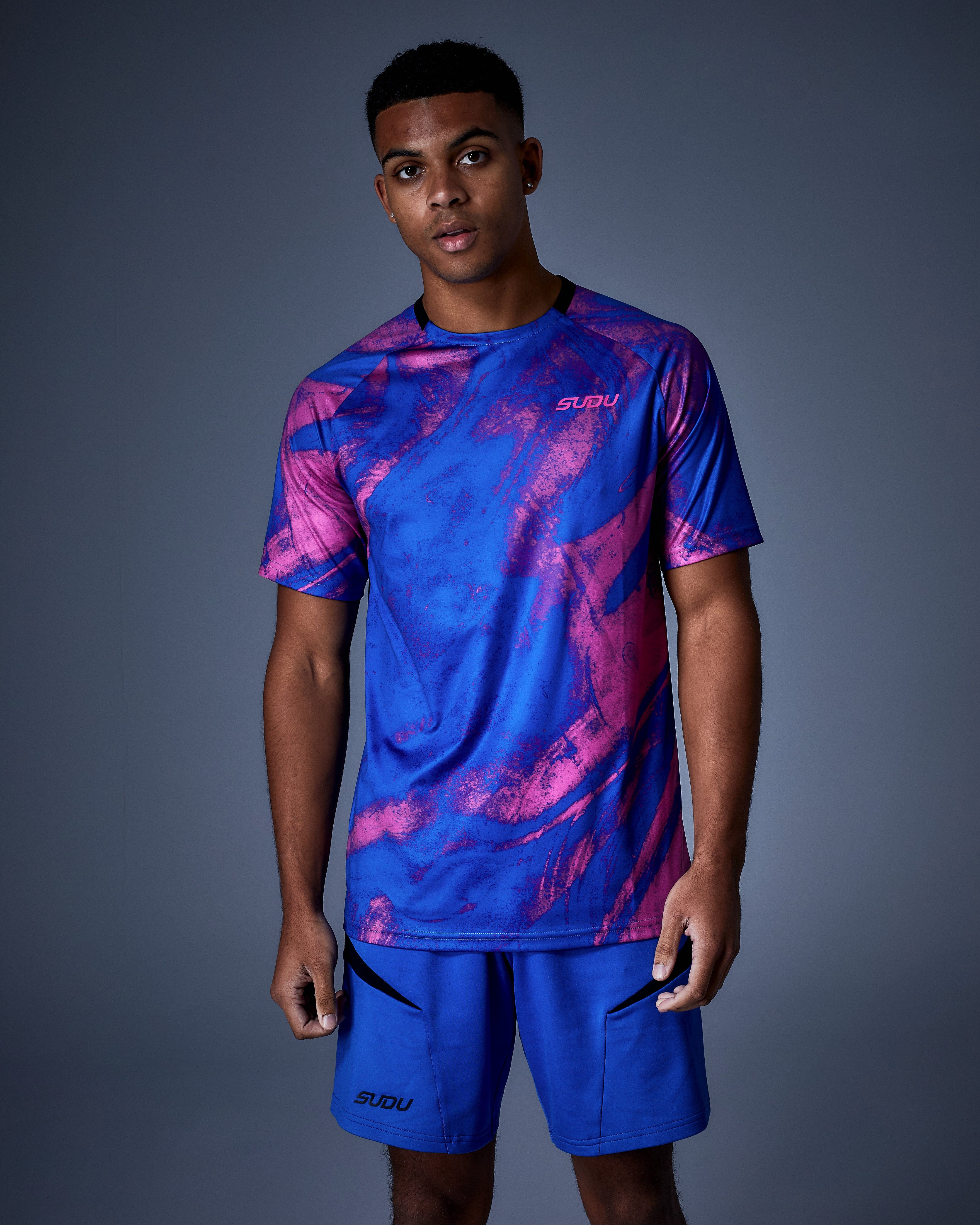 SPTP 01 Performance Training T-Shirt for Men & Women - Moisture Wicking Workout Shirt in Blue & Pink - Perfect for Gym, Running & Fitness Activities