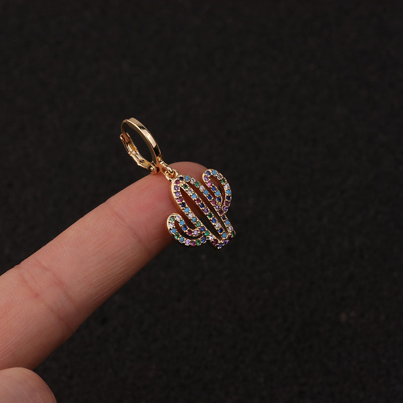18K Gold Plated Colorful Palm Tree CZ Cartilage Hoop Earrings for Women - Trendy Summer Beach Jewelry Gift | HSPJ213
