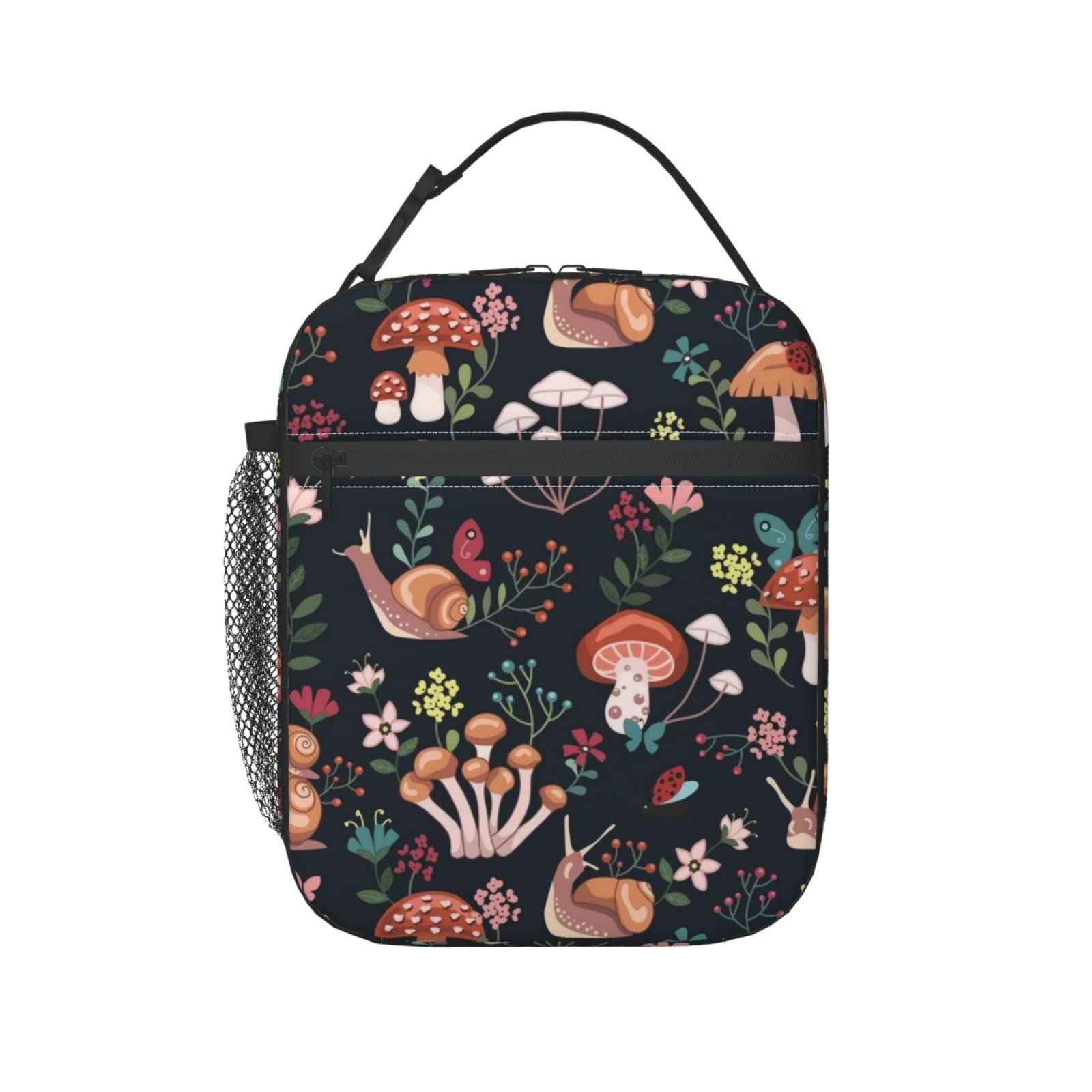 Prexill Insulated Lunch Bag - Cute Kawaii Lunch Box for Women & Men, Reusable & Portable Thermal Food Container for Work, School, Picnic (Mushroom Snail Butterfly Design)