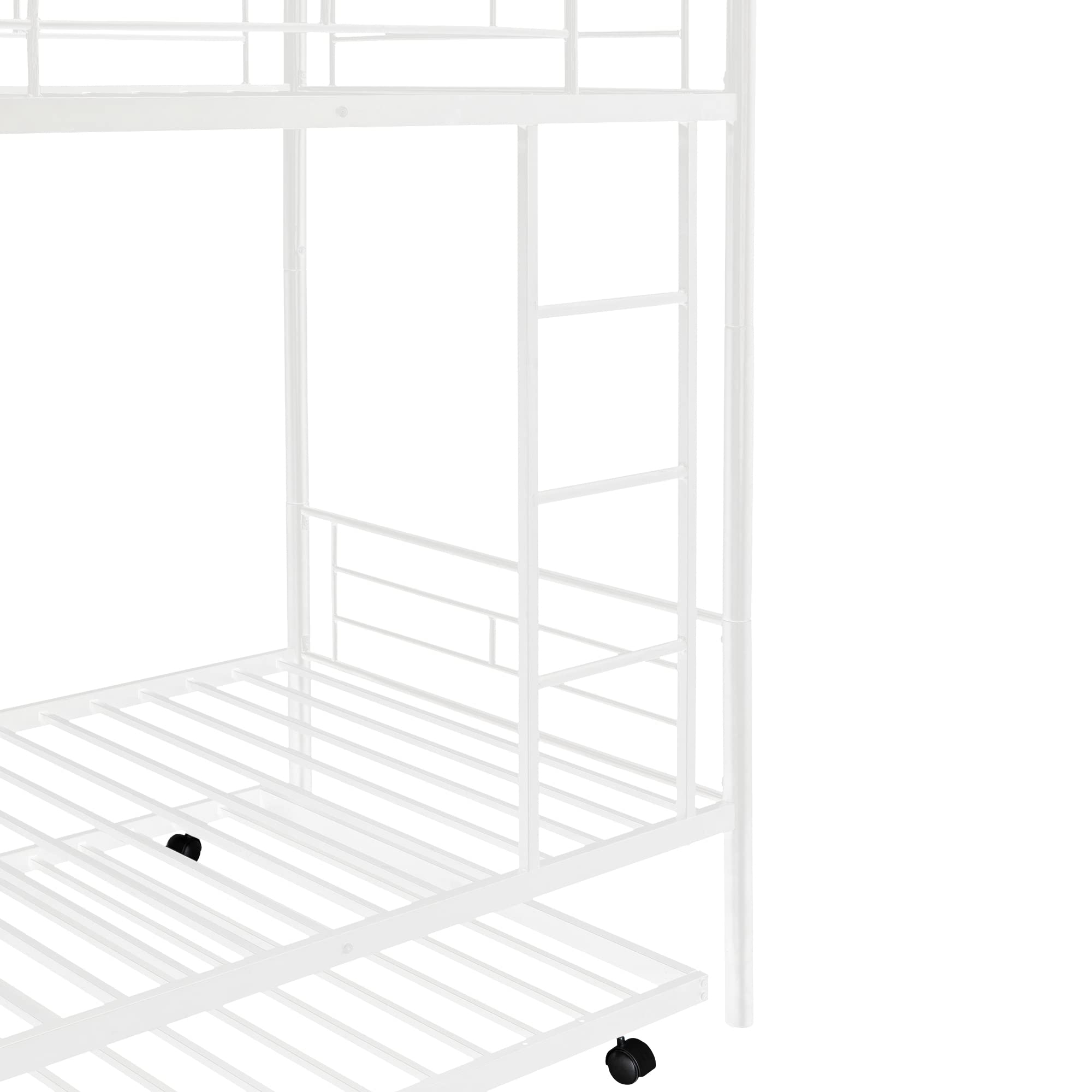Harper & Bright Designs Twin Over Twin Metal Bunk Bed with Trundle - Heavy Duty Steel Frame for Kids, Teens & Adults - Space Saving White Bunk Bed for Small Rooms, Guest Rooms & Dormitories