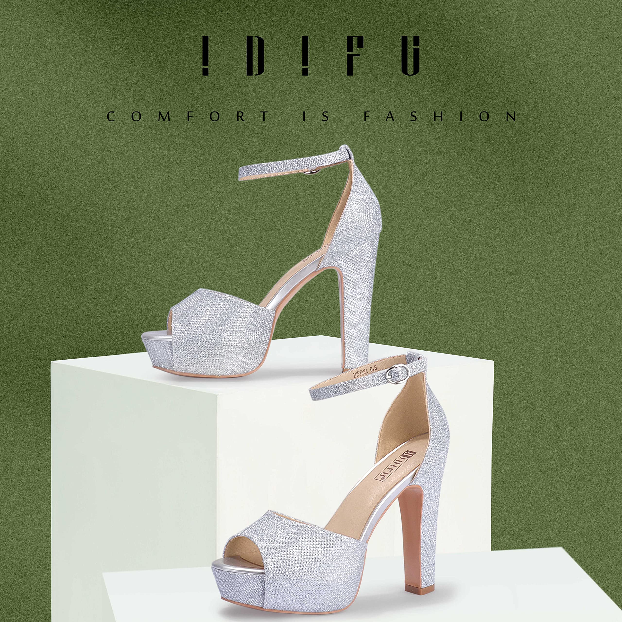 IDIFU Women's Platform Chunky Heels Peep Toe Ankle Strap Sandals - Elegant Wedding Party Evening Shoes for Bride & Prom | Perfect for Bridal Shower, Date Night & Special Occasions