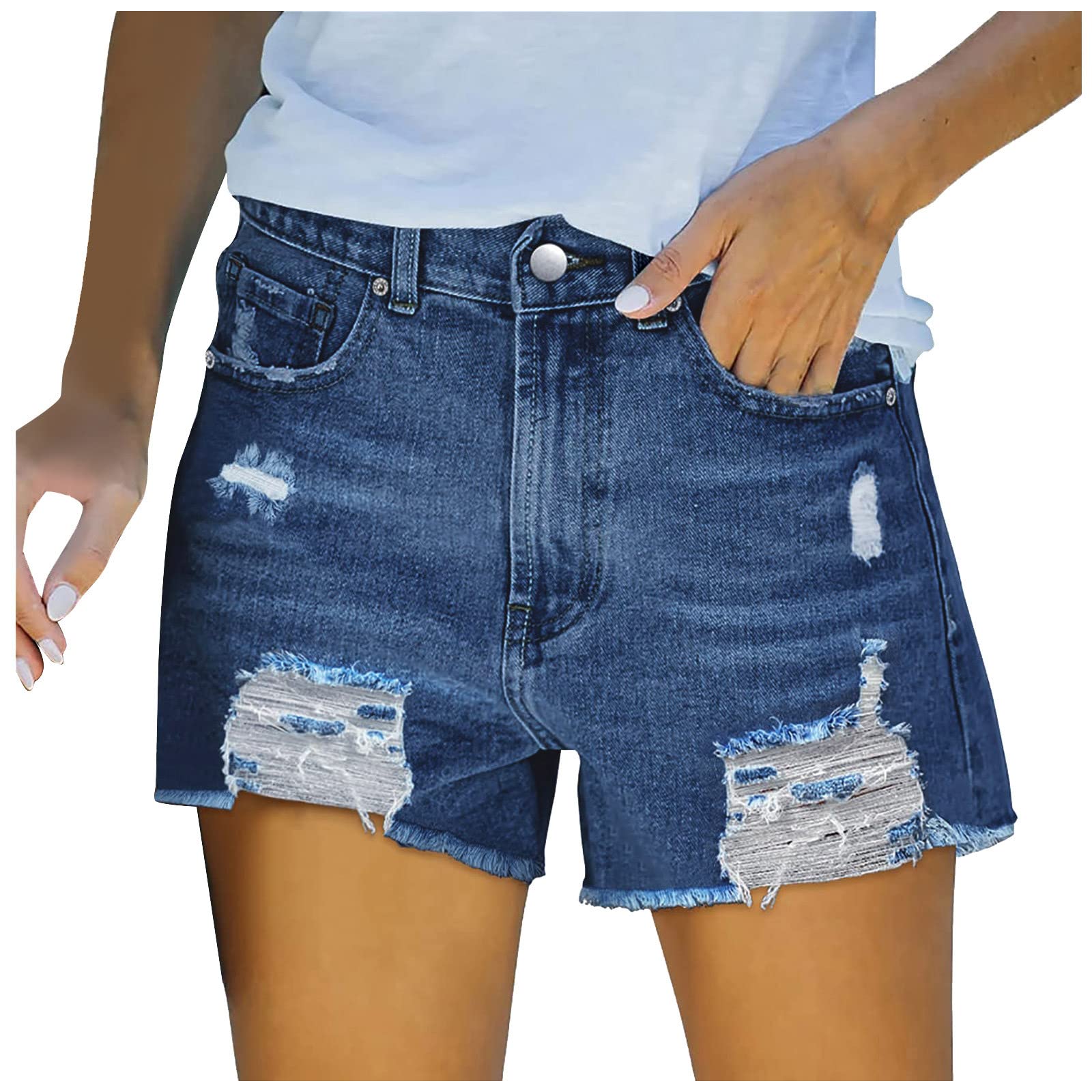 Women's Distressed Denim Shorts - Frayed & Ripped Cut Off Jean Shorts, Mid Rise Stretchy Comfy Hot Shorts | Perfect for Summer, Beach, and Casual Outfits