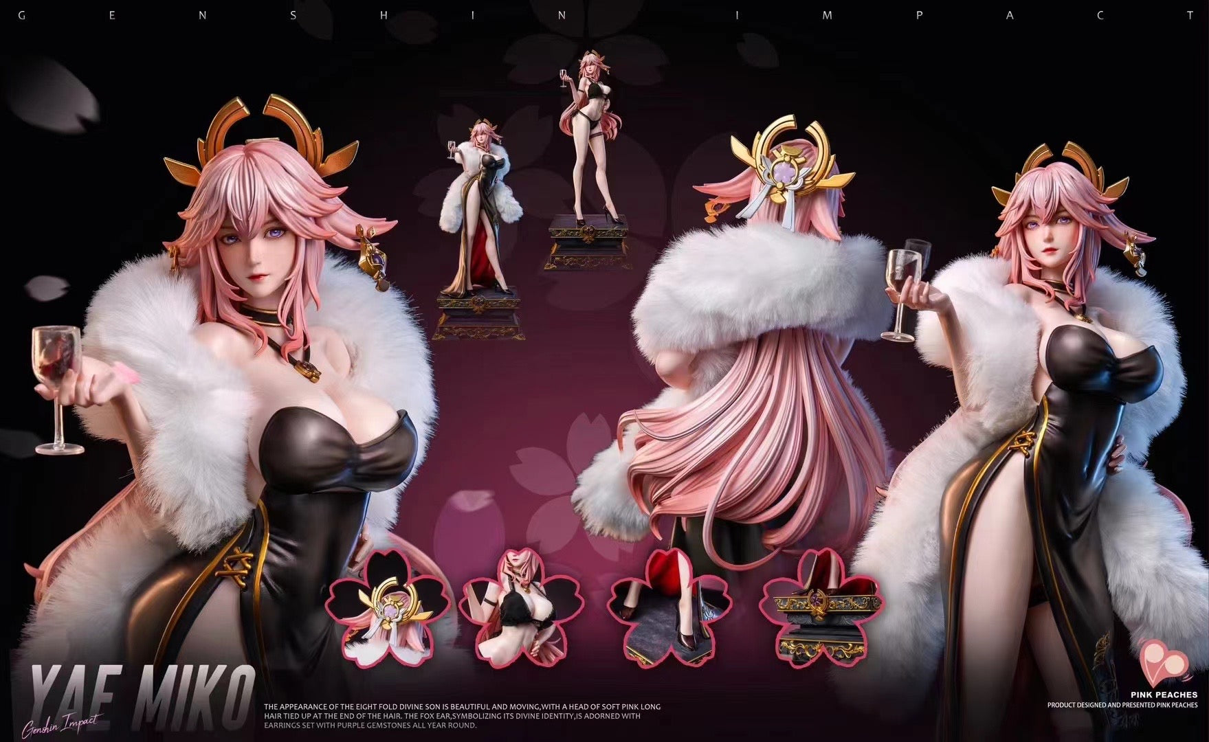 Genshin Impact Yae Miko Eveningwear Series Cosplay Costume - Pink Peaches Studio Official Licensed Anime Dress for Conventions & Cosplay Events
