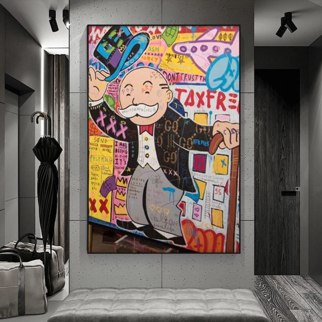 Alec Monopoly Canvas Wall Art Decor - Modern Pop Art Painting for Home & Office - Perfect for Living Room, Bedroom, and Office Wall Decor
