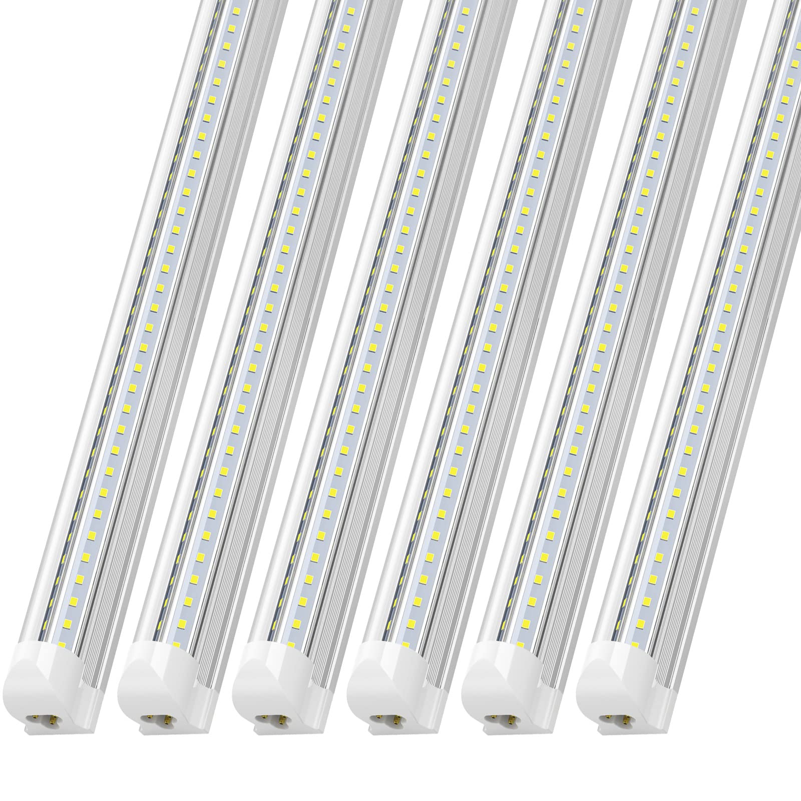 JESLED 8FT LED Shop Light Fixtures - 72W 9000LM 6500K High Output T8 Integrated Tube Lights, 8 Foot Linkable LED Bulbs for Garage, Warehouse, Workshop - V Shape with On/Off Switch, Plug and Play (6-Pack) - Perfect for Industrial Lighting, Commercial Spaces & Home Garages