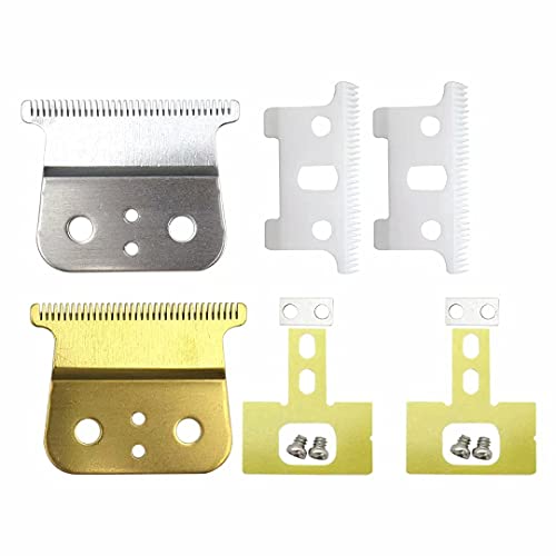 2 Pairs Adjustable T-Blade Replacement Heads - Carbon Steel Blades for Hair Trimmers (Gold & Silver) - Perfect for Professional Barbers & Home Haircuts - Fits Most Outliner Trimmers