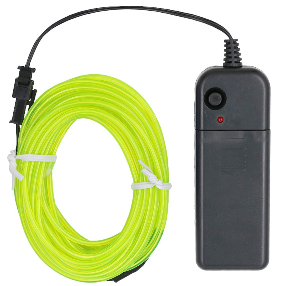 Searik EL Wire Fluorescent Green Lights 16.4ft/5m - Portable Glowing Rope LED Strips with Battery Controller for Halloween Decorations, Parties, Festivals, Car DIY & Clothing Decor | Perfect for Night Events, Rave Parties & Costume Accessories