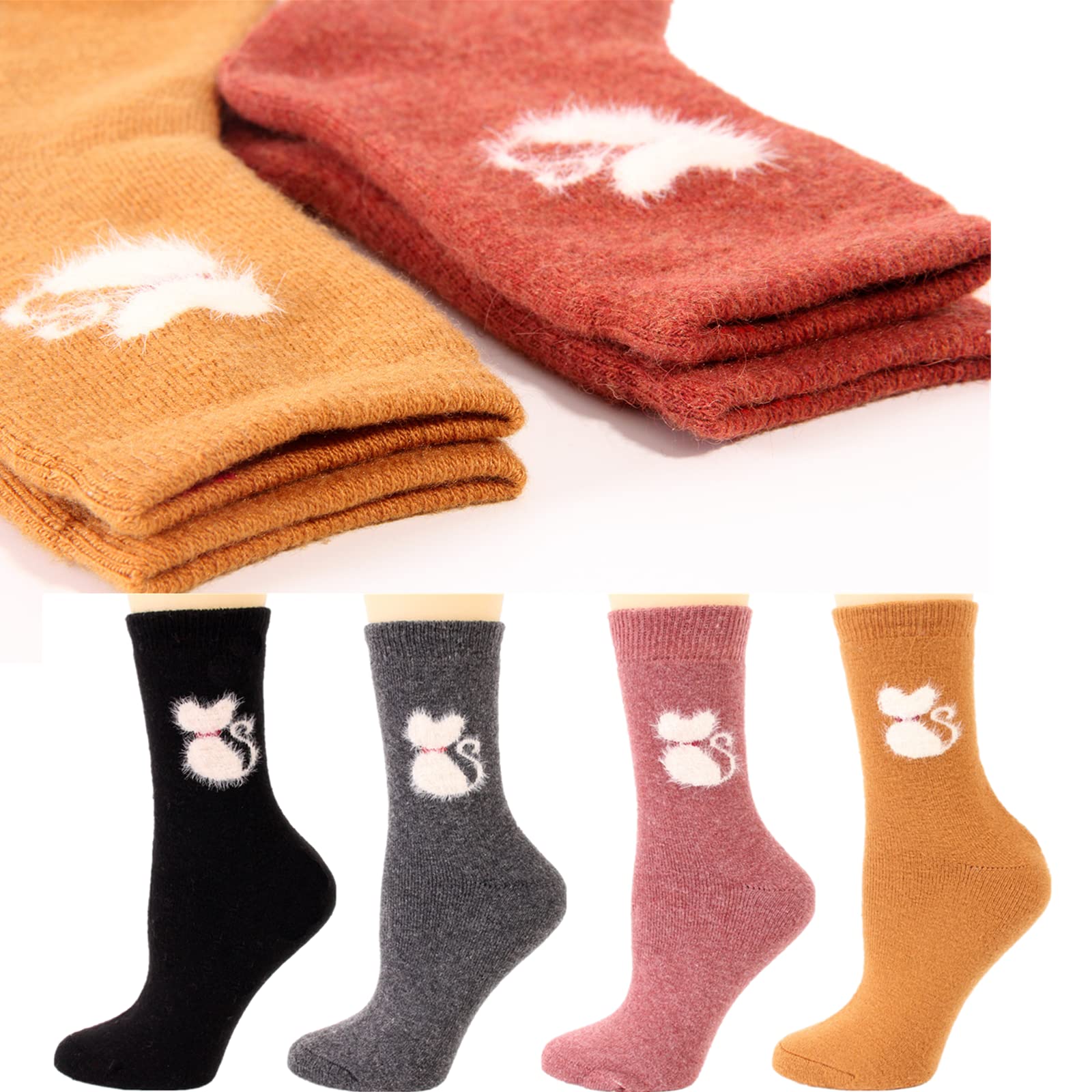 WUWYOUWL Women's Thermal Wool Socks - Warm Winter Knit Socks for Women & Girls, Thick Cozy Casual Socks with Cute Animal Designs - Perfect for Cold Weather, Outdoor Activities & Home Comfort