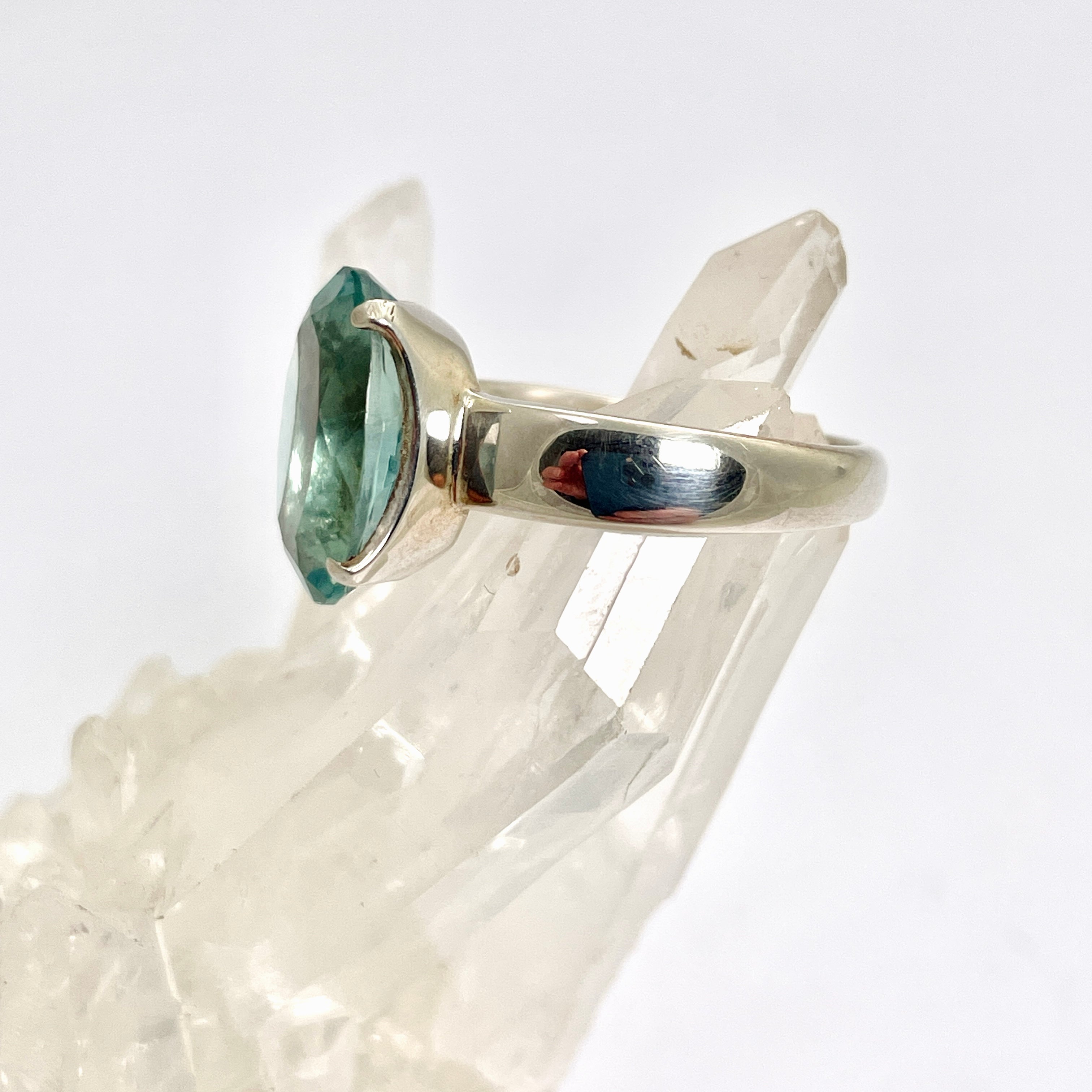 Fluorite Oval Faceted Ring - Size 9 - PRGJ303a - Elegant Gemstone Jewelry for Women, Perfect for Everyday Wear & Special Occasions