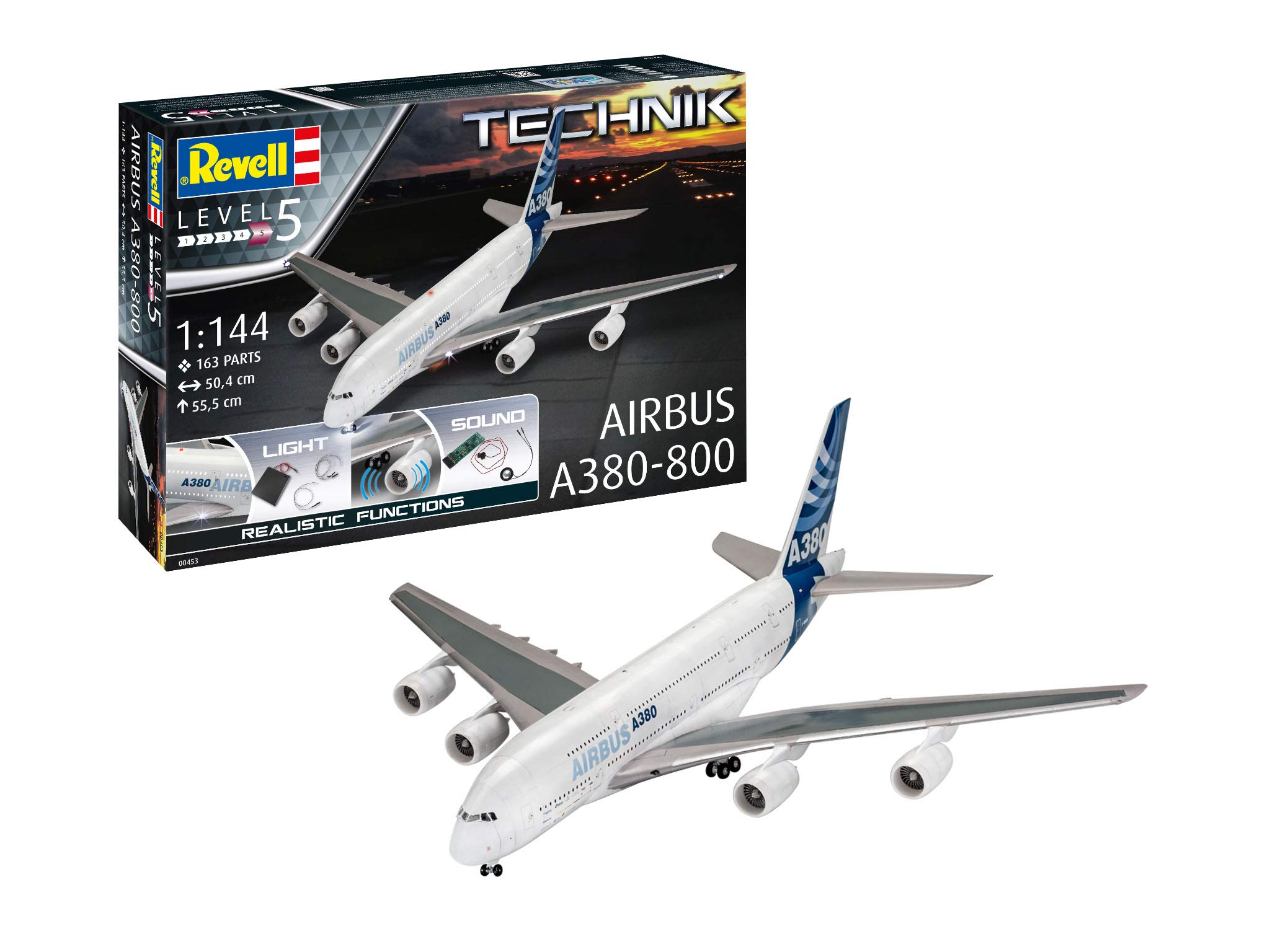 Revell 1:144 Airbus A380-800 Plastic Model Kit with Electronics & Sound - White | Detailed Airplane Building Set for Hobbyists & Collectors | Perfect for Display, Gifts & Aviation Enthusiasts