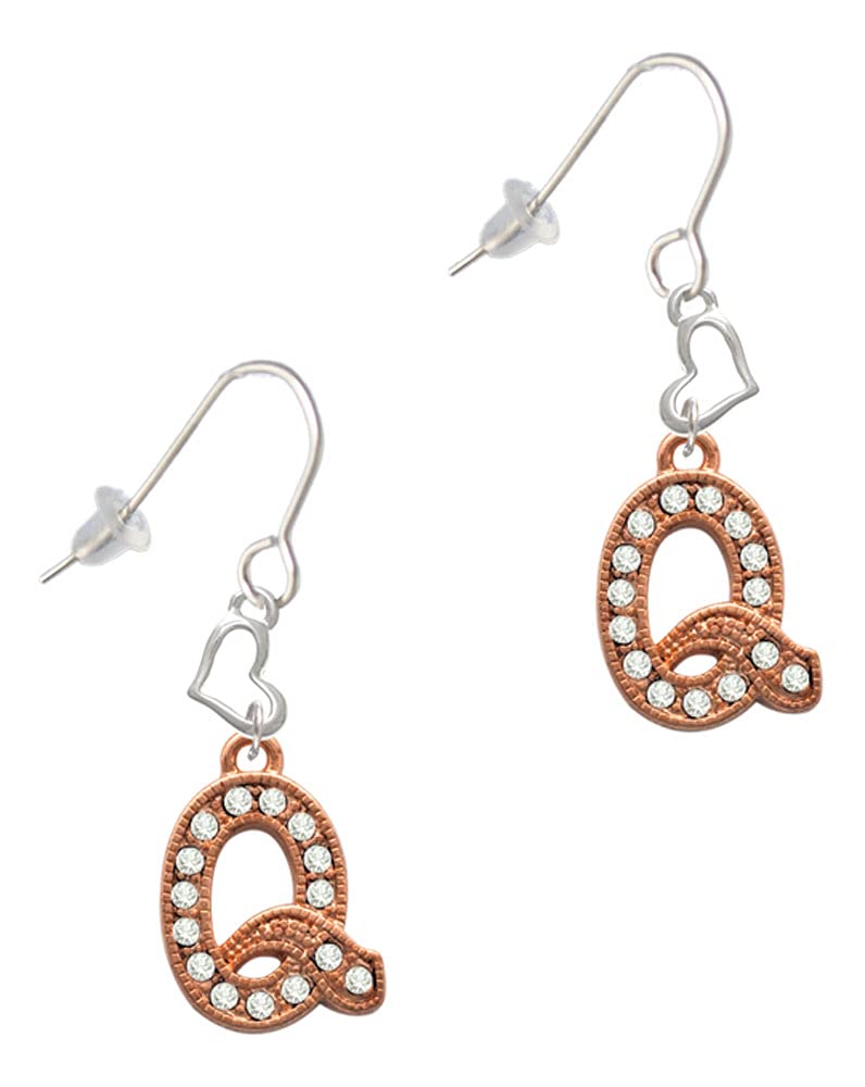 Delicate Rose Gold Plated Crystal Initial Small Heart French Earrings for Women | Personalized Name Letter Jewelry Gift for Her | Perfect for Valentine's Day, Anniversary & Special Occasions