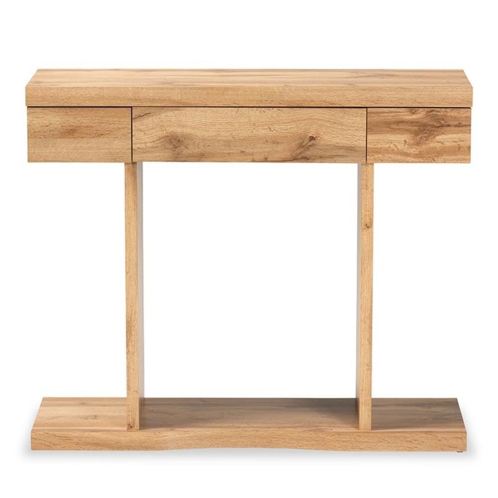 BOWERY HILL Oak Brown Finished Wood 3-Drawer Console Table - Entryway Sofa Table, Hallway Furniture, Living Room Storage Solution for Small Spaces
