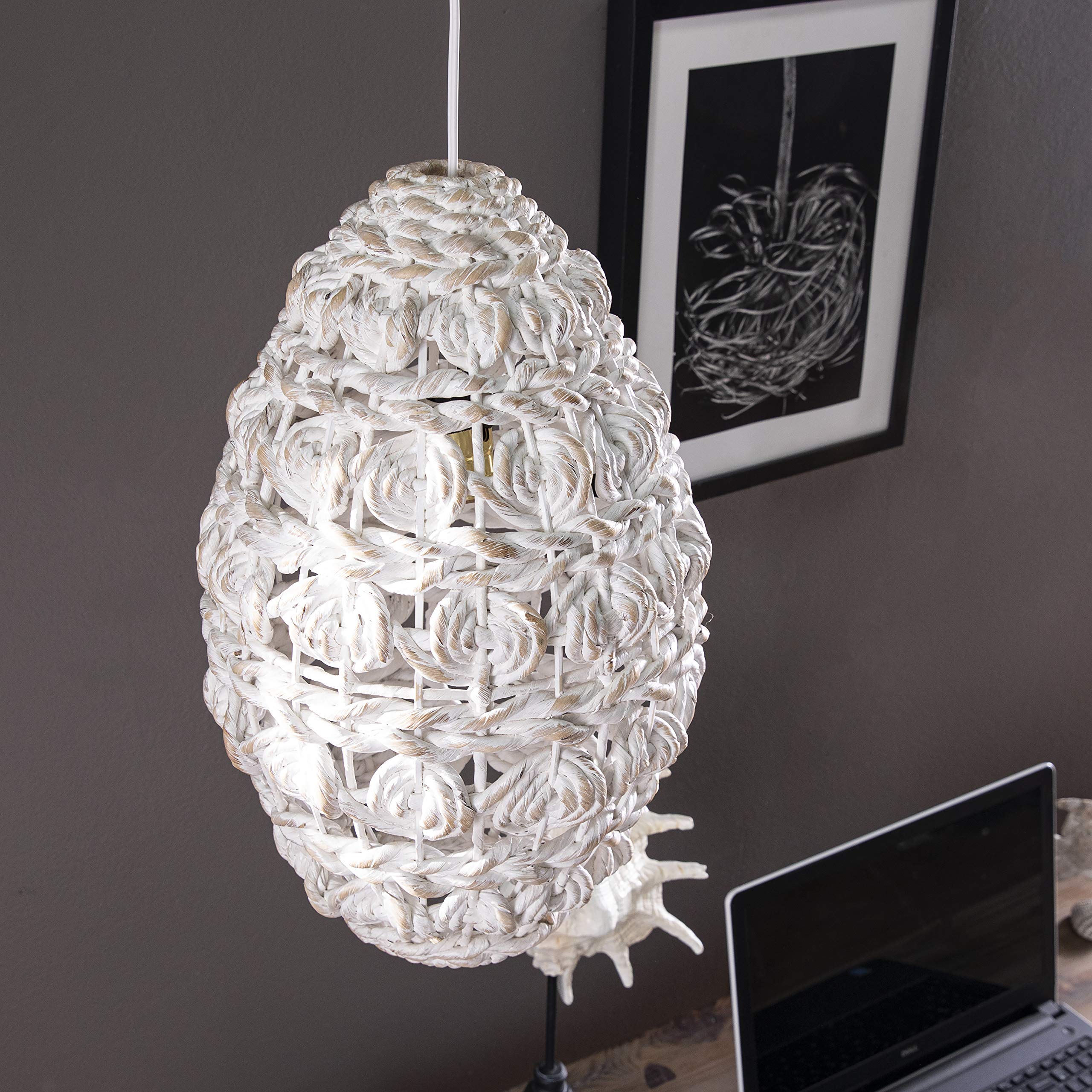 SEI Furniture AMZ3576311TL Rosemill Whitewash Pendant Shade - Farmhouse Style Ceiling Light Fixture for Kitchen, Dining Room & Bedroom Lighting