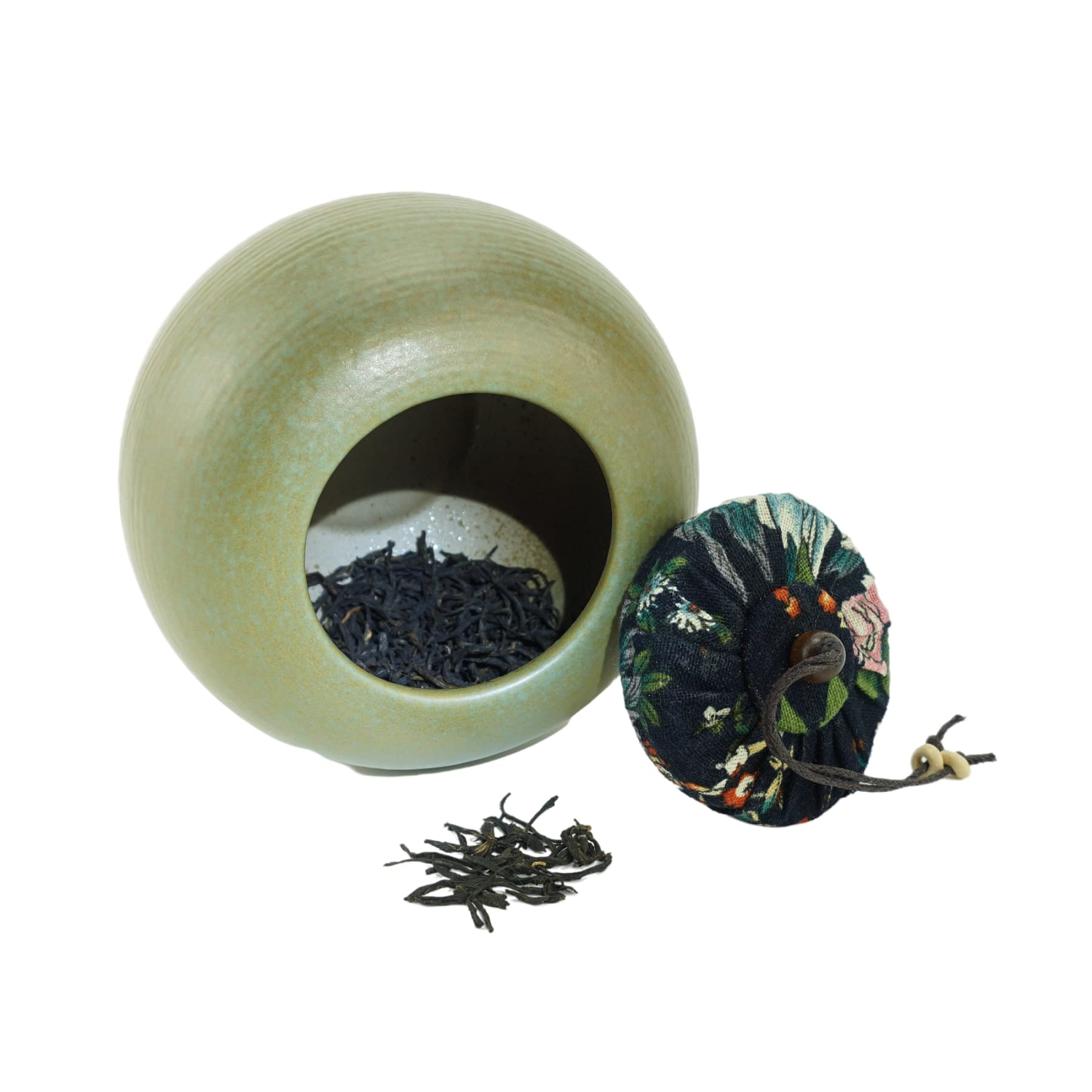 KKEKOS Handmade Green Clay Porcelain Tea Storage Canister - Airtight Traditional Tea Caddy for Loose Leaf Tea, Herbs & Spices - Perfect for Home, Office & Gift Giving