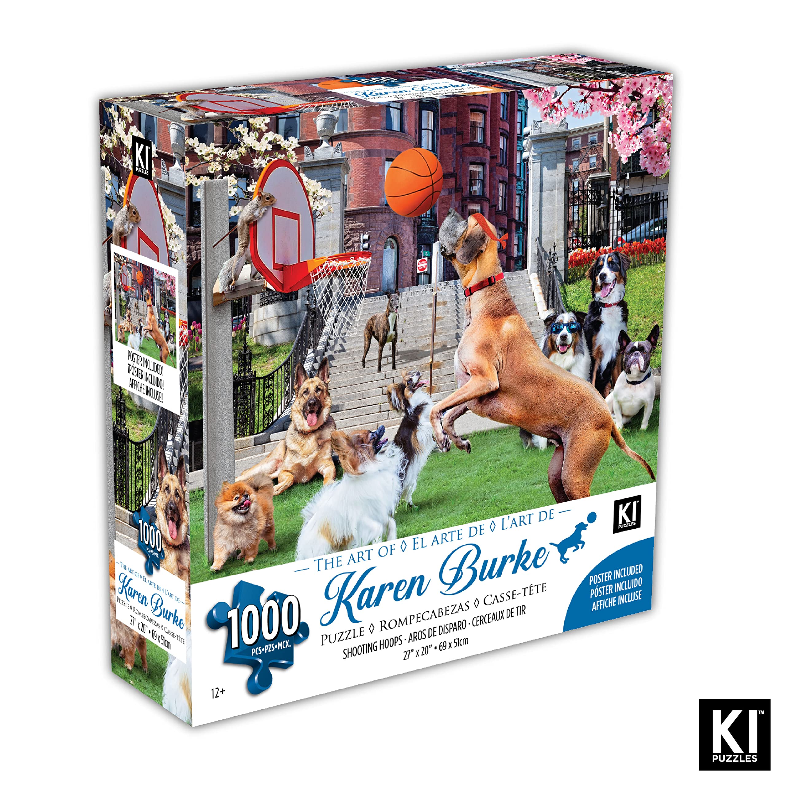1000 Piece Jigsaw Puzzle for Adults - Shooting Hoops Basketball Puzzle by KI Puzzles, 27x20 Inch Large Whimsical Art Puzzle, Fun Challenge for Family Game Night & Relaxation