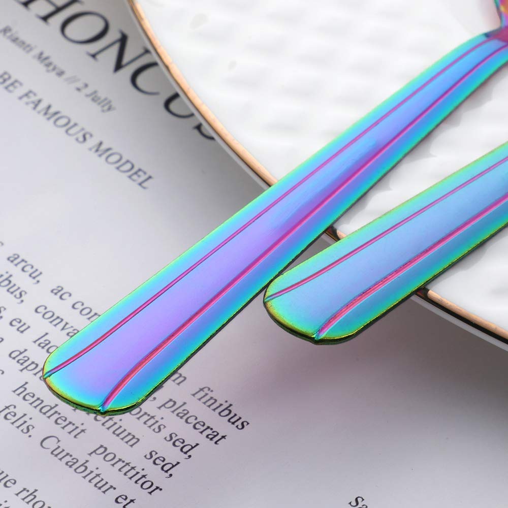 12-Piece Stainless Steel Salad & Dessert Forks Set - 6.2 Inch Rainbow Color Flatware for Parties, Picnics, Weddings & Home Dining - Durable & Elegant Silverware by Dongbo