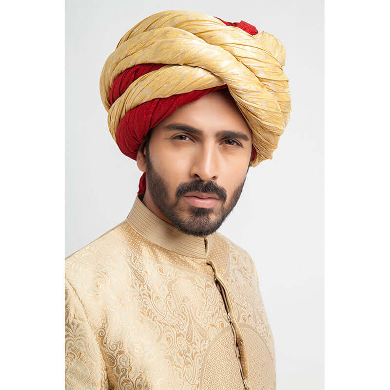 Arsalan Iqbal Champagne Gold Brocade Short Sherwani for Men | Elegant Indian Wedding Outfit | Perfect for Groom, Festivals & Special Occasions