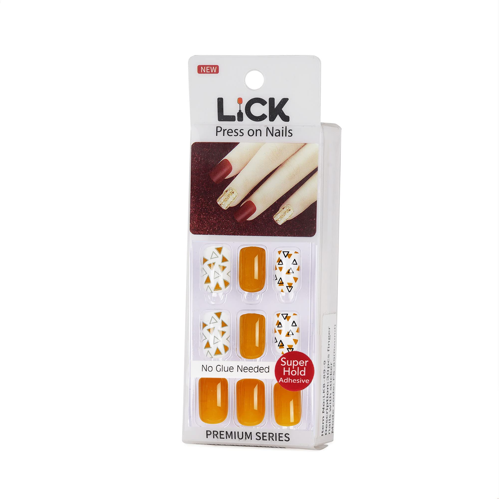 Lick Yellow Artificial Nails - French Tip Reusable Press On Nails Kit (30 Pieces) | No Glue Needed False Nails for Women | Perfect for Parties, Weddings & Everyday Wear