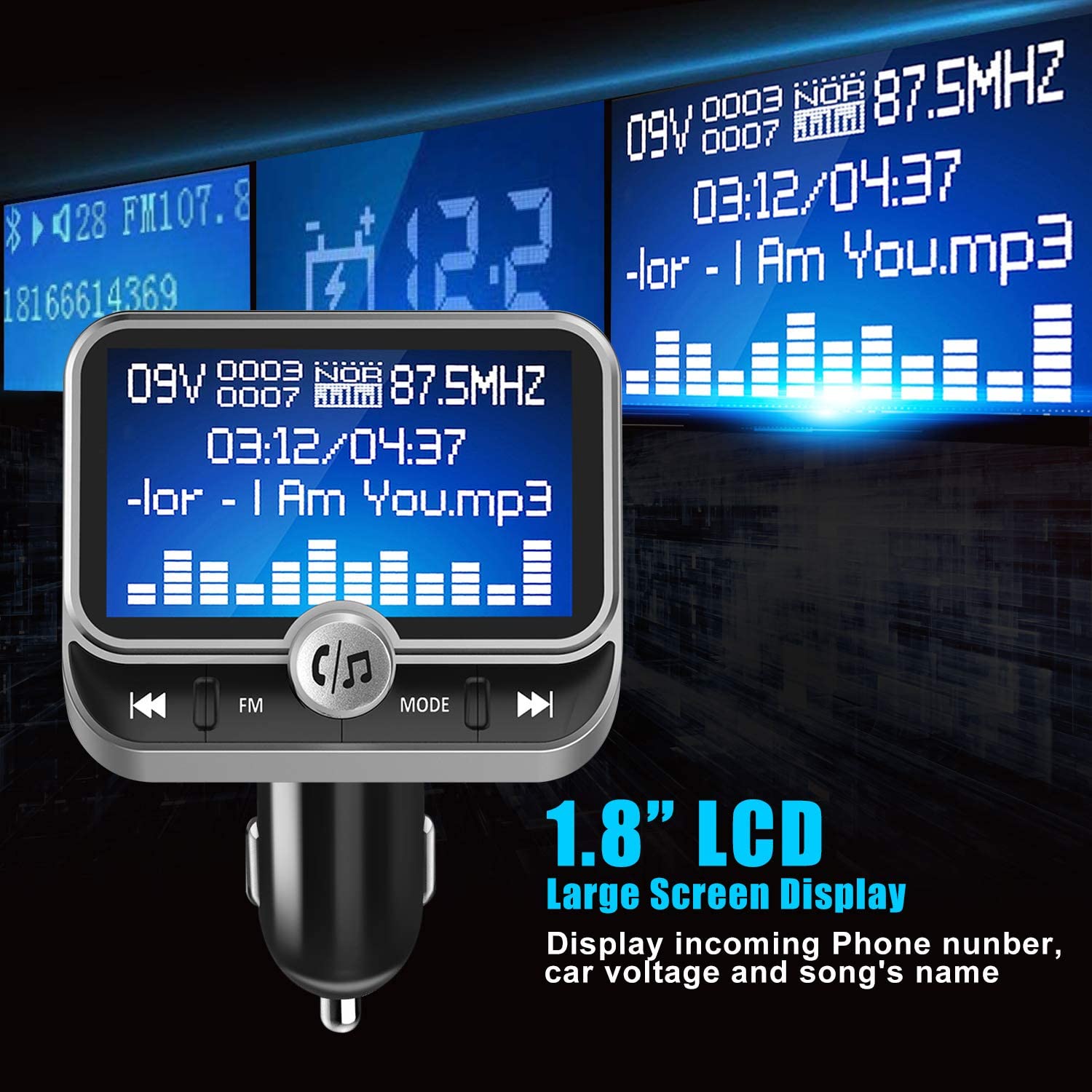 Wireless Bluetooth FM Transmitter for Car with 1.8