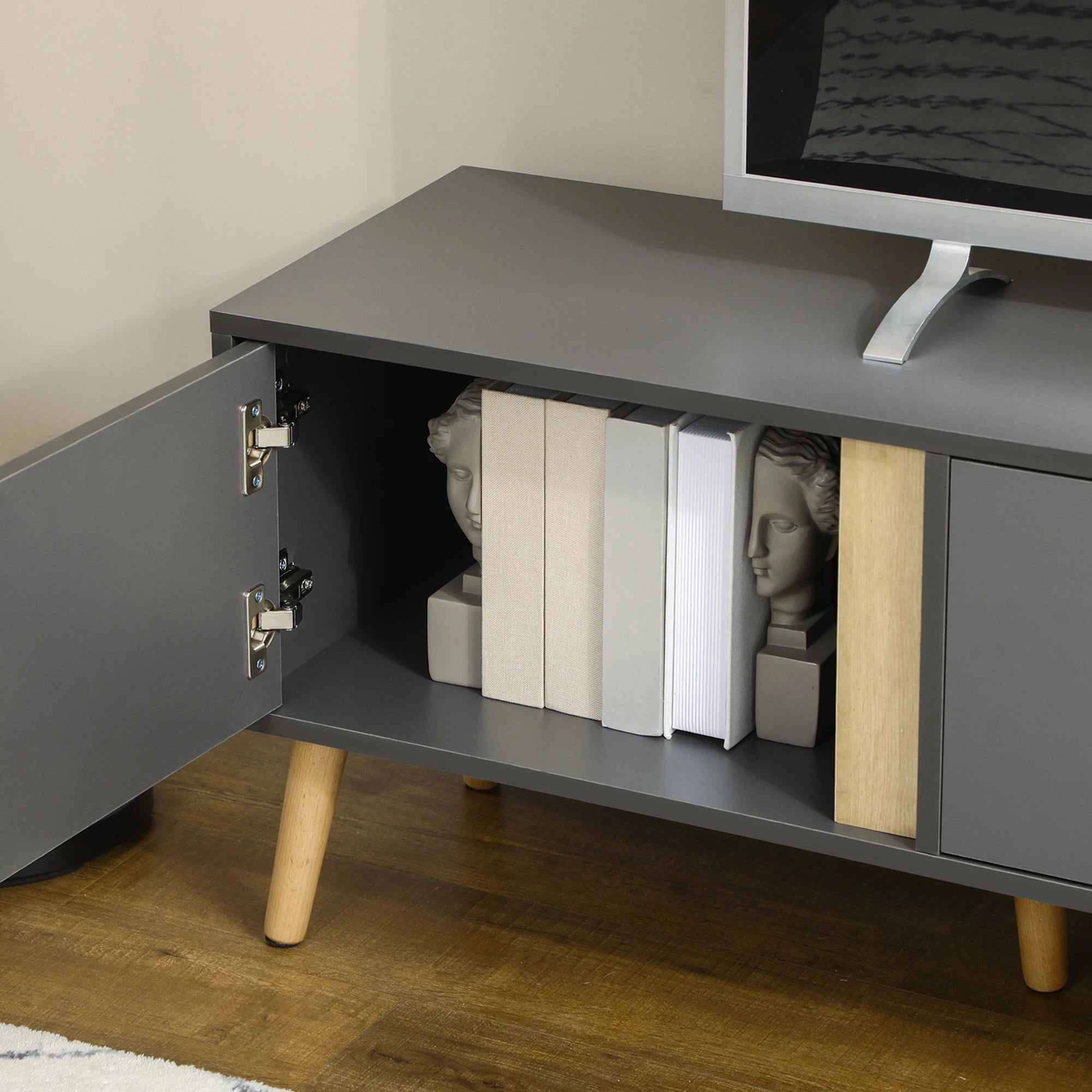 55 Inch TV Stand with Storage - Dark Grey Modern Entertainment Center for Living Room, Bedroom & Home Theater