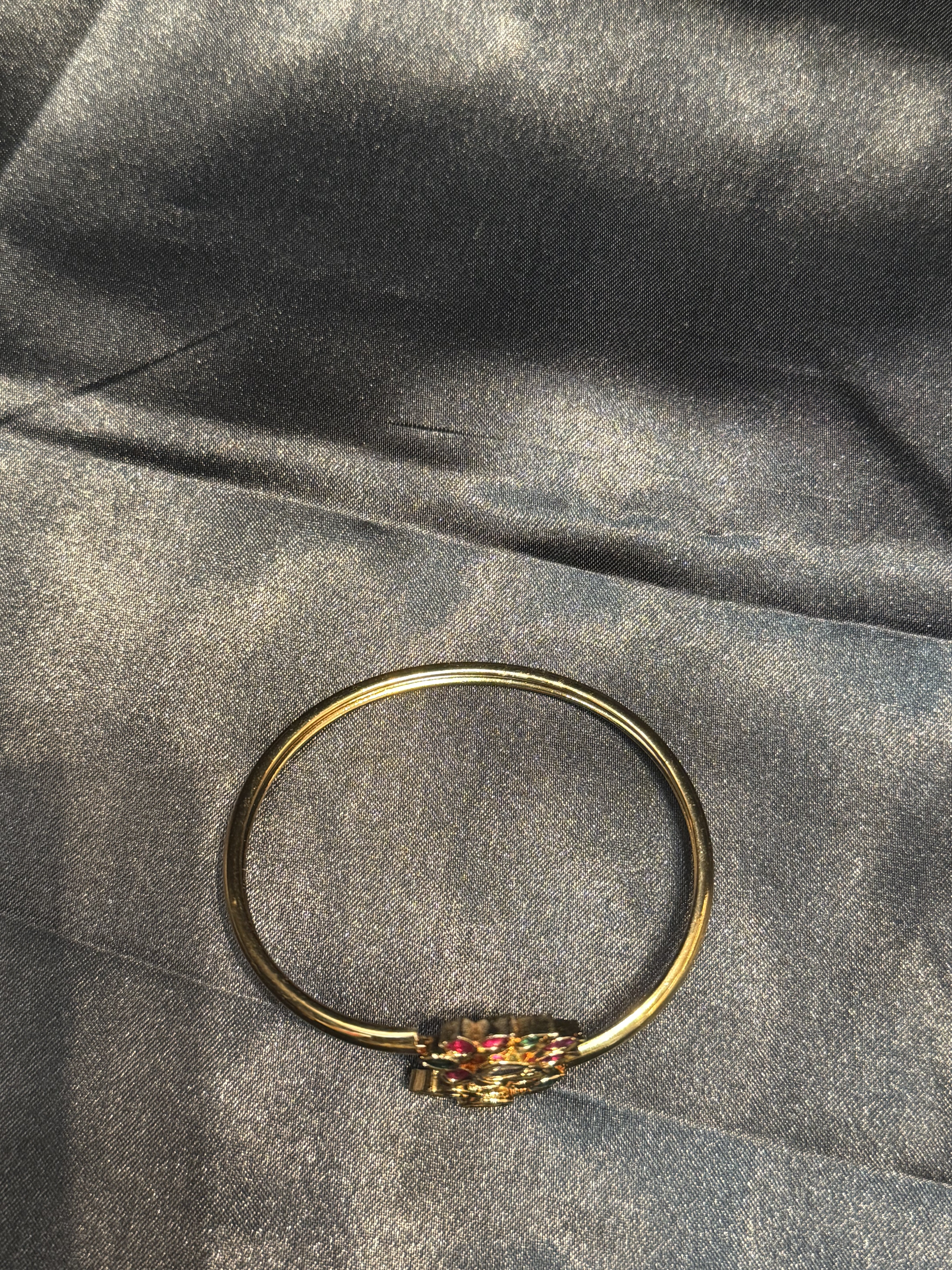 Elegant Gold Plated Bracelet with Pink & Green Stones and Floral Design - Perfect for Parties, Weddings & Special Occasions