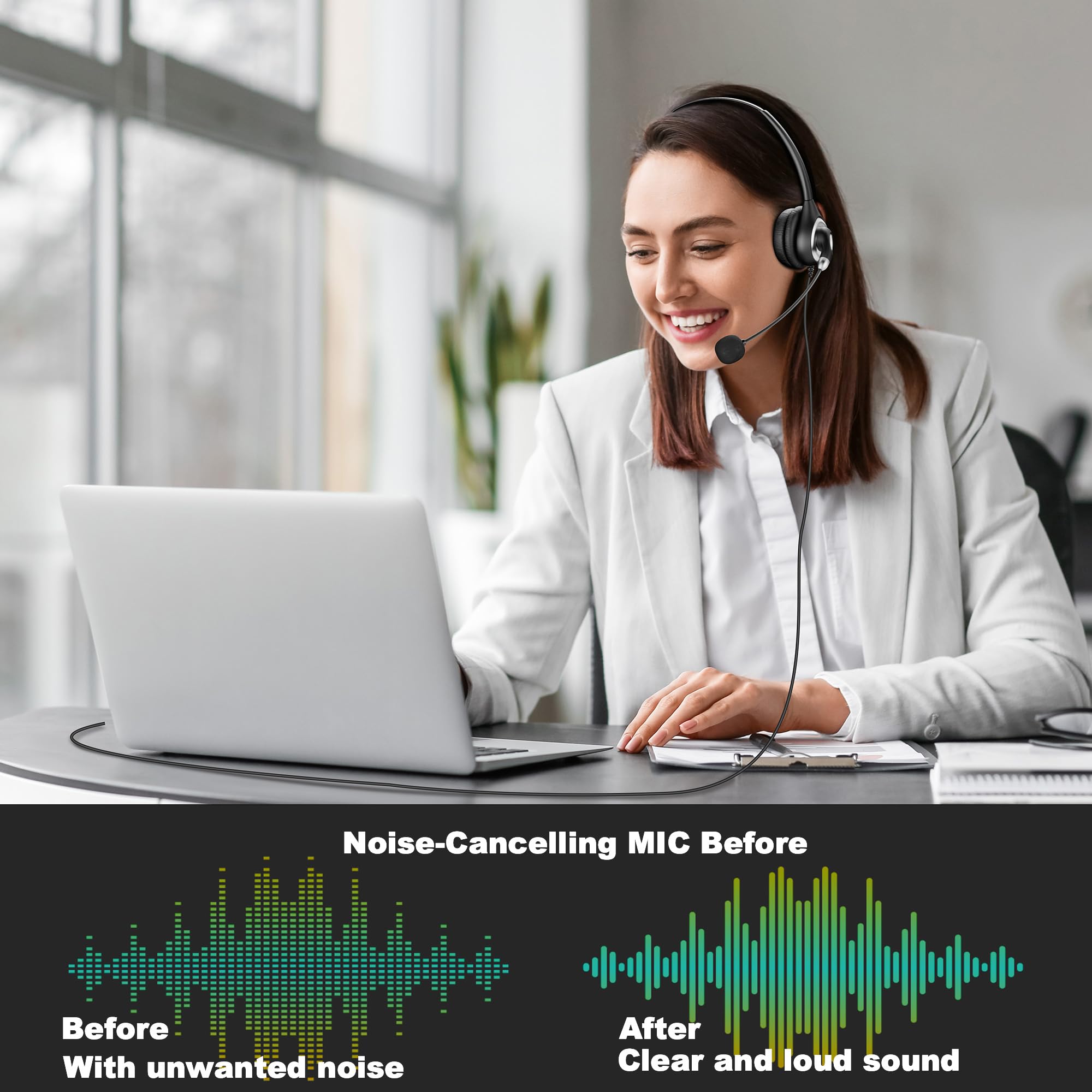 Wantek USB Wired Headset with Noise Cancelling Microphone for PC/Laptop - 3.5mm & USB-C Computer Headphones with Inline Volume Control & Mute Button | Perfect for Online Meetings, Gaming & Remote Work