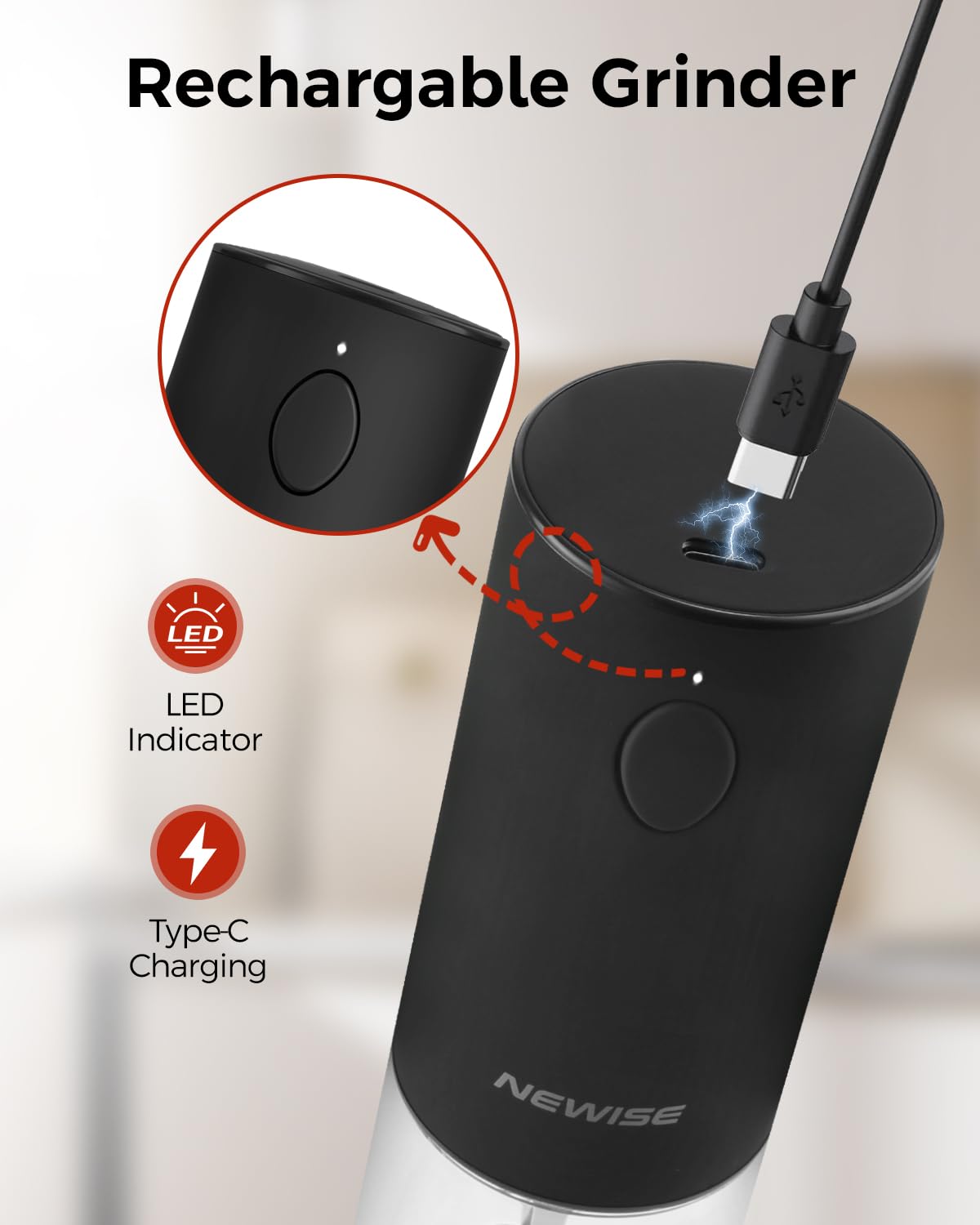 Rechargeable Electric Salt and Pepper Grinder Set with LED Light - Automatic Adjustable Coarseness - 2 Pack Black & White Kitchen Gadgets - Perfect for Cooking, Dining & Housewarming Gifts for New Home